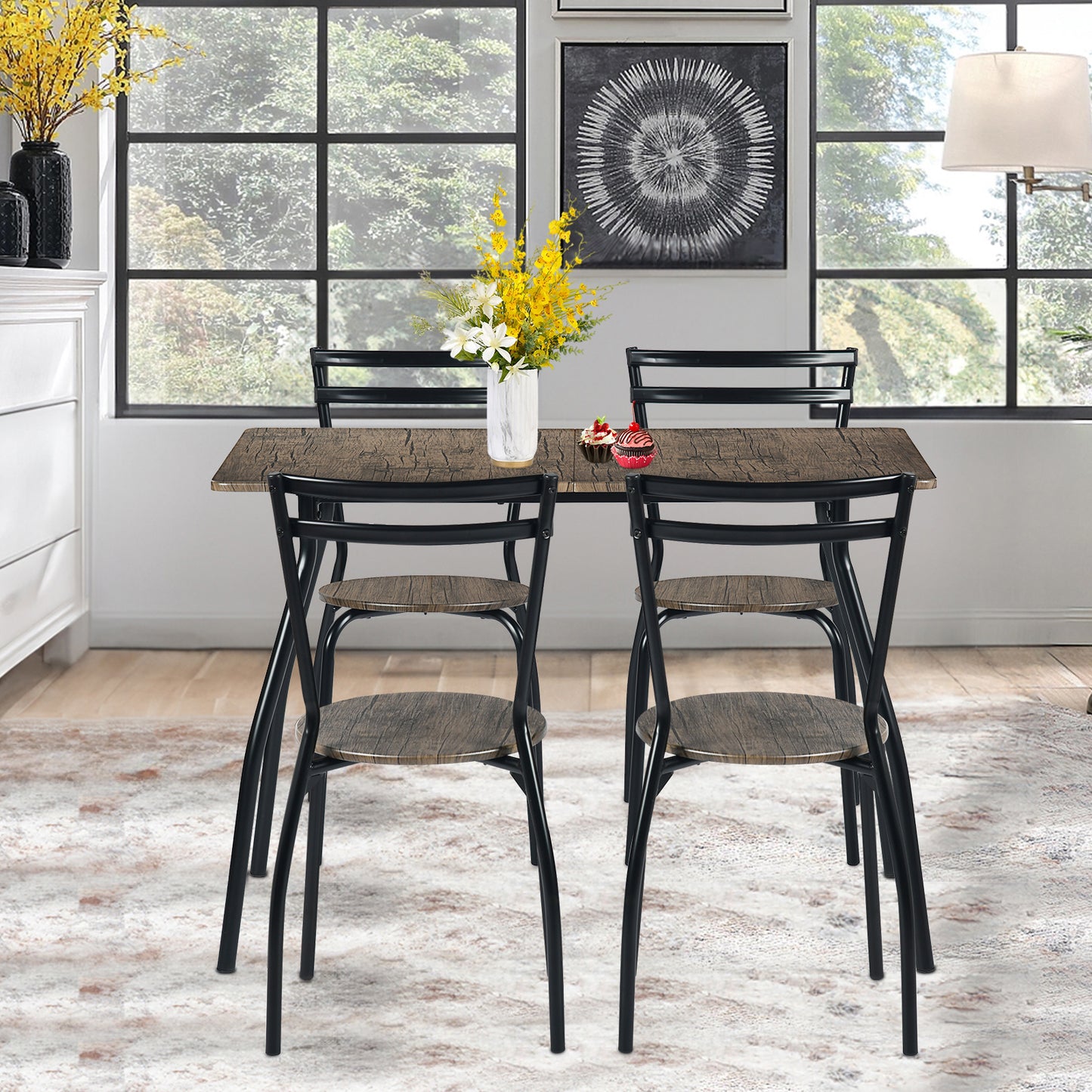 REEDER Modulaire Tafel en 4 Stoelen Set - Eik/Zwart