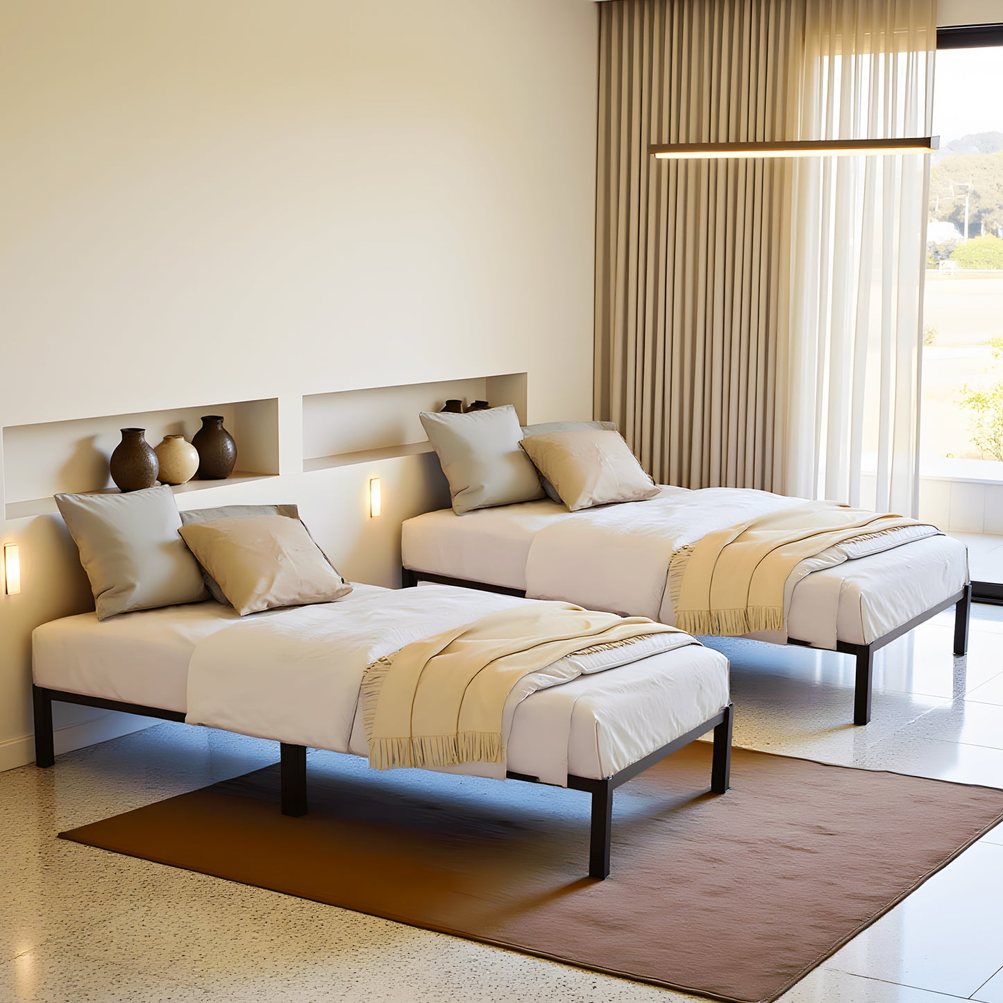 ALMA Eenpersoonsbedframe van metaal, set van 2 - zwart