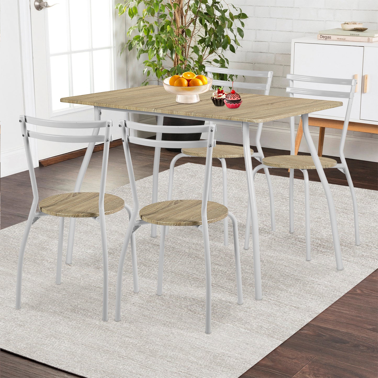 REEDER Modulaire Tafel en 4 Stoelen Set - Eik/Zwart