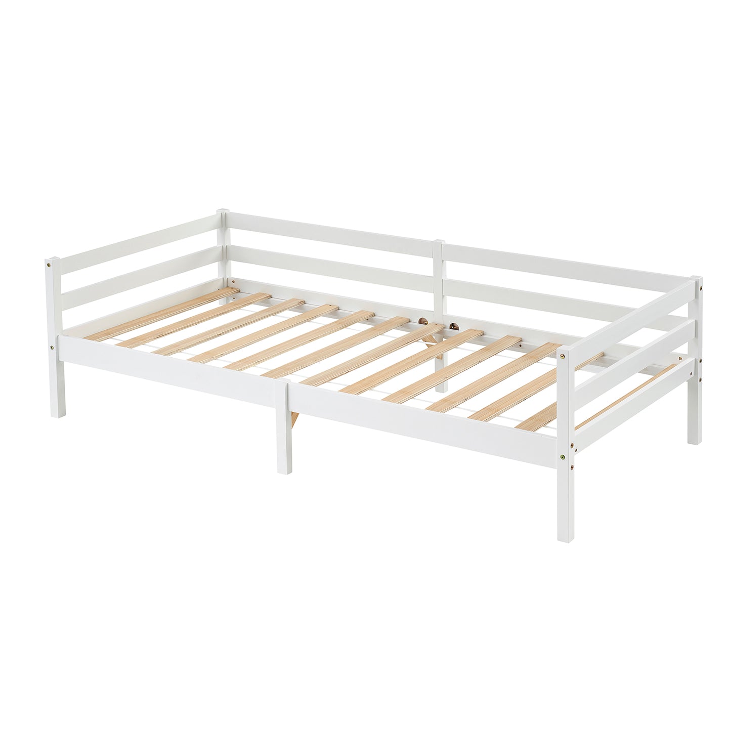 FLAT Eenpersoons Massief Houten Bedframe 90x190cm - Hout/Wit