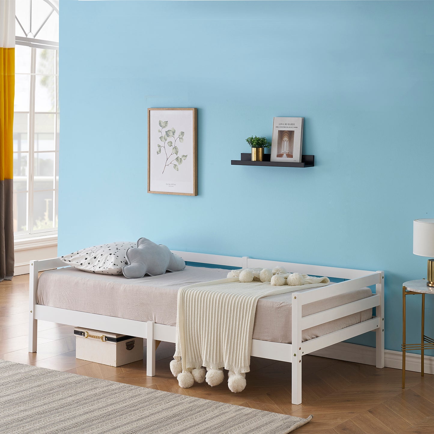 FLAT Eenpersoons Massief Houten Bedframe 90x190cm - Hout/Wit