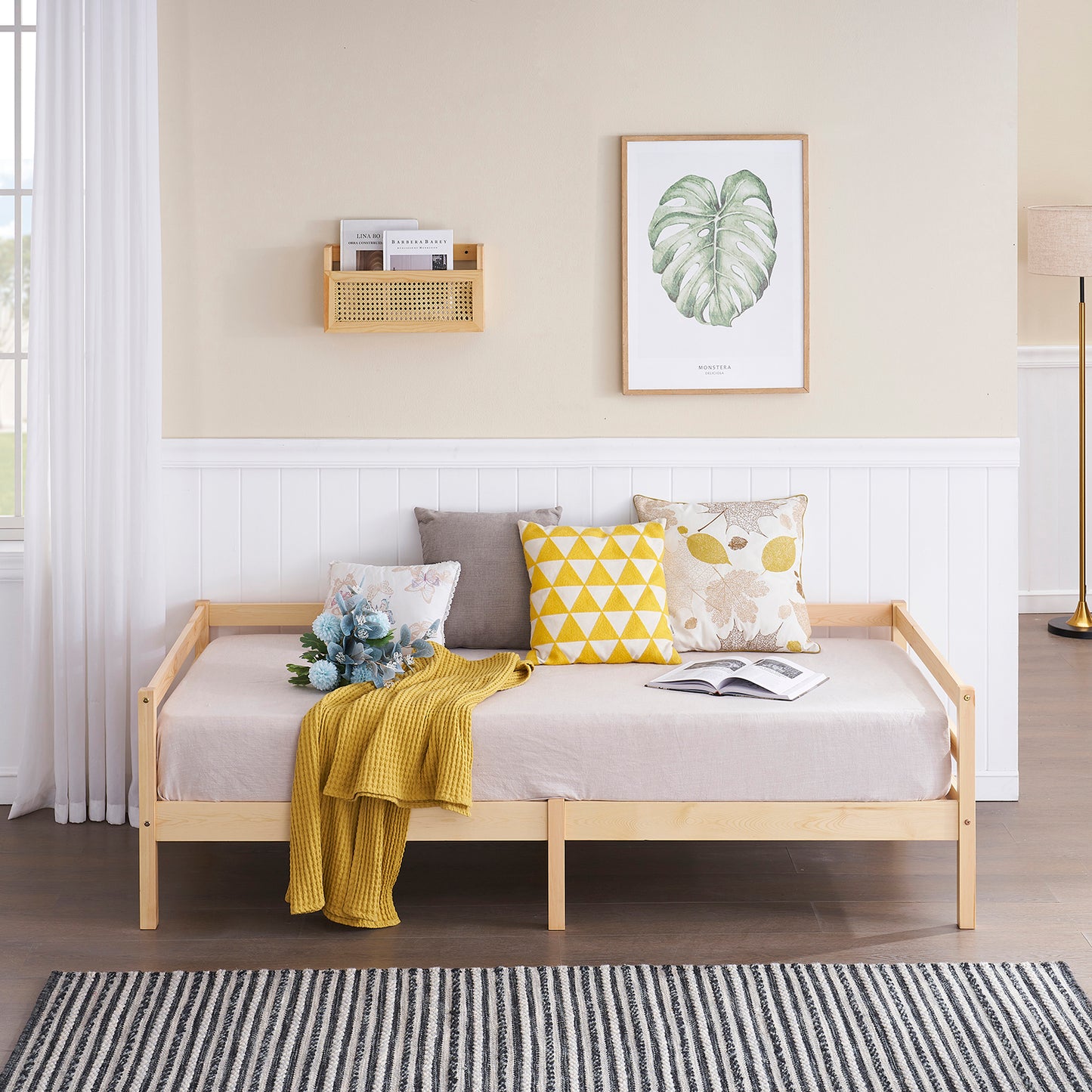FLAT Eenpersoons Massief Houten Bedframe 90x190cm - Hout/Wit