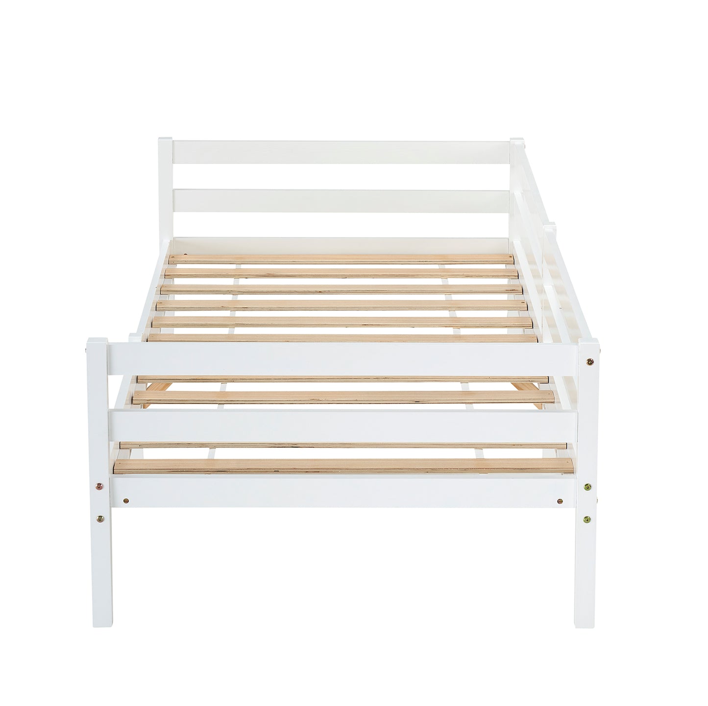 FLAT Eenpersoons Massief Houten Bedframe 90x190cm - Hout/Wit