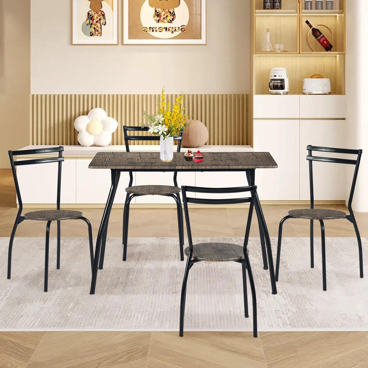 REEDER Modulaire Tafel en 4 Stoelen Set - Eik/Zwart