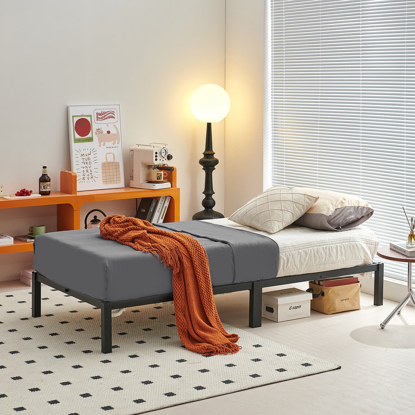 ALGOMA Eenpersoonsbedframe van metaal - Zwart