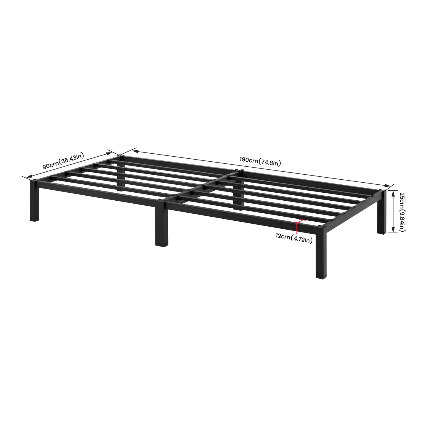 ALMA Eenpersoonsbedframe van metaal, set van 2 - zwart