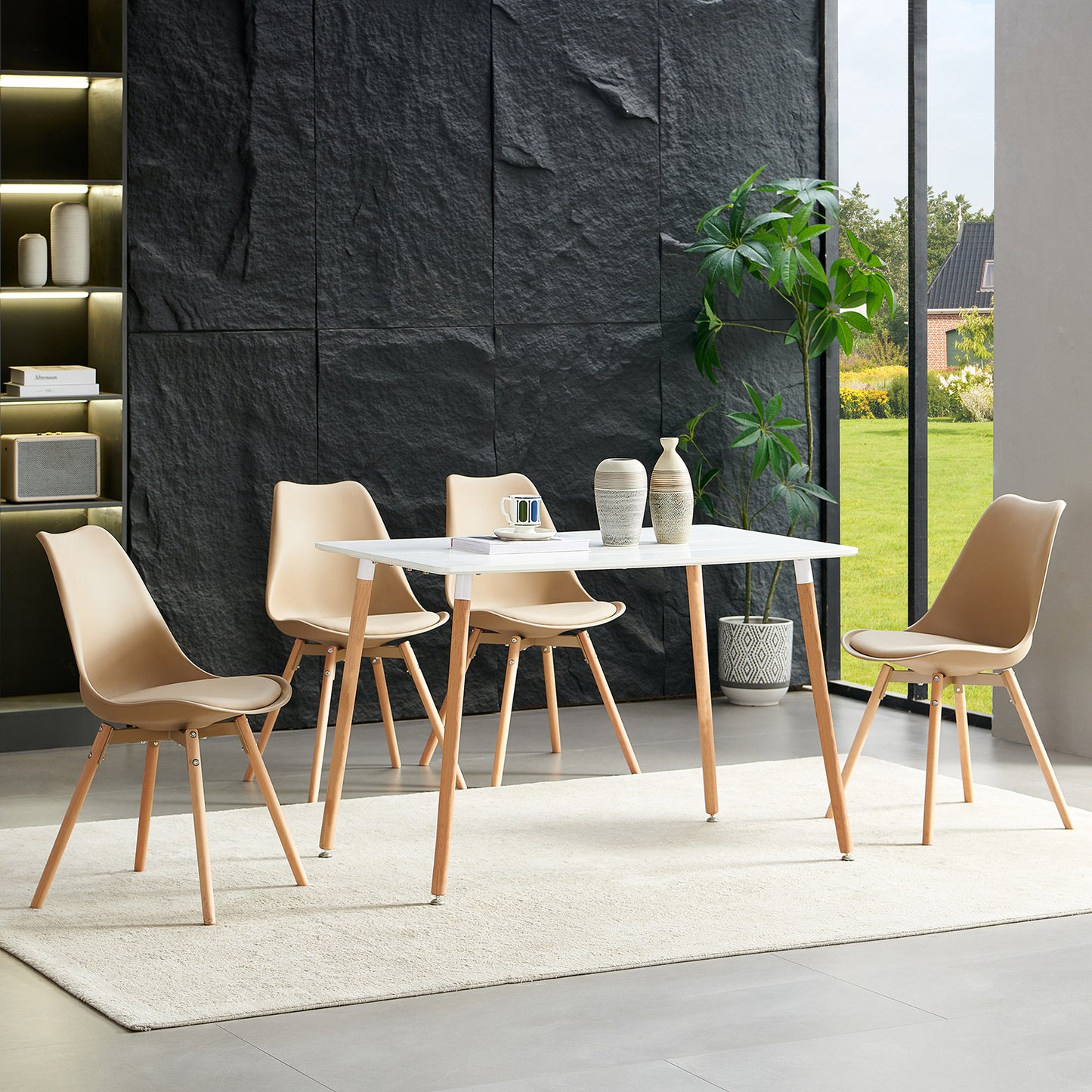 OATS Set van 4 Eetkamerstoelen, Gevoerde Stoelen, Khaki/Licht kaki