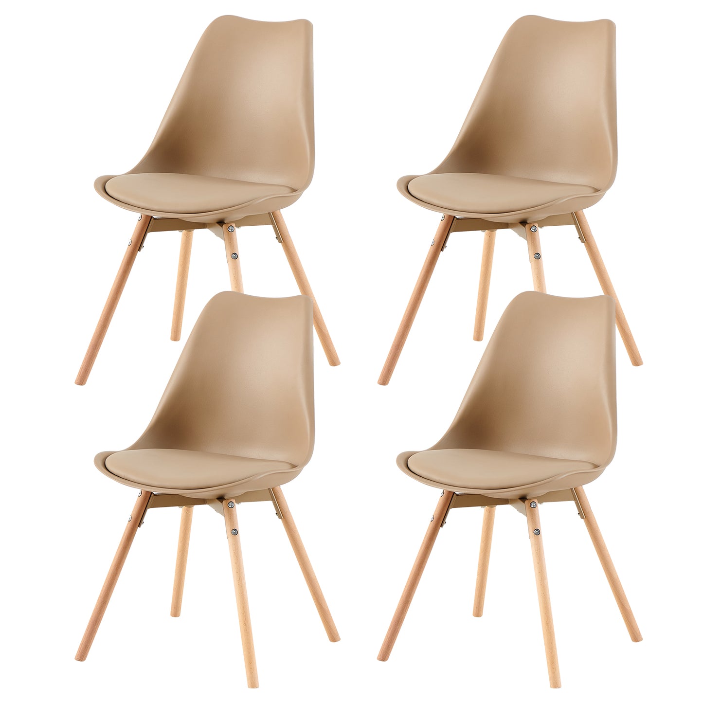OATS Set van 4 Eetkamerstoelen, Gevoerde Stoelen, Khaki/Licht kaki