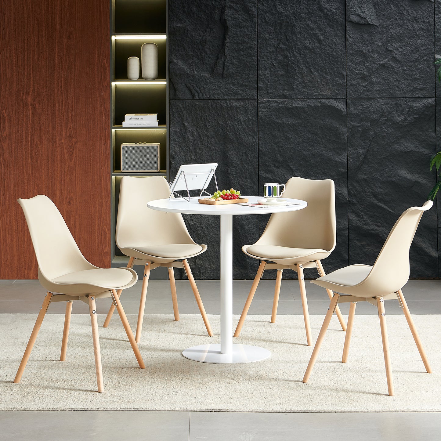 OATS Set van 4 Eetkamerstoelen, Gevoerde Stoelen, Khaki/Licht kaki