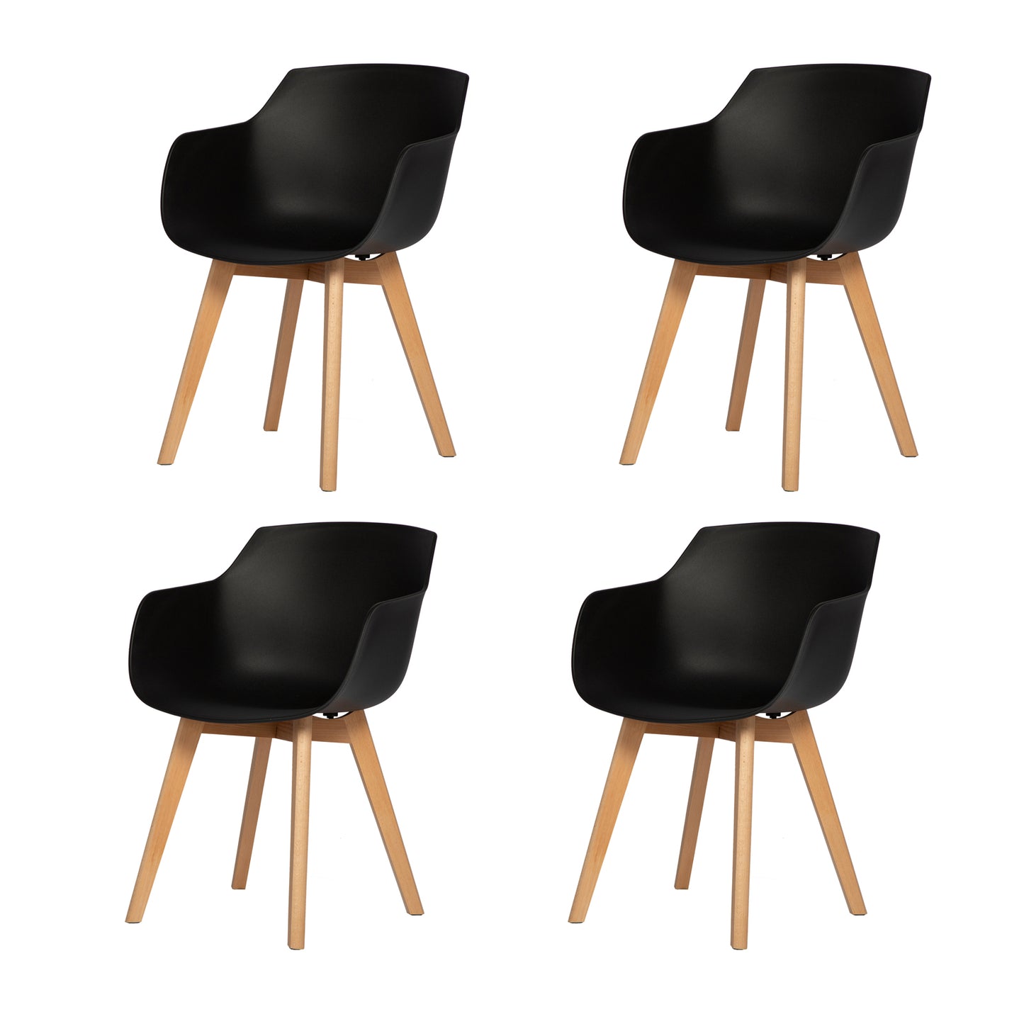 CLOVER Moderne PP Plastic Shell Stoel Fauteuil met Beuken Poten Set van 2/4 - Zwart/Wit/Grijs