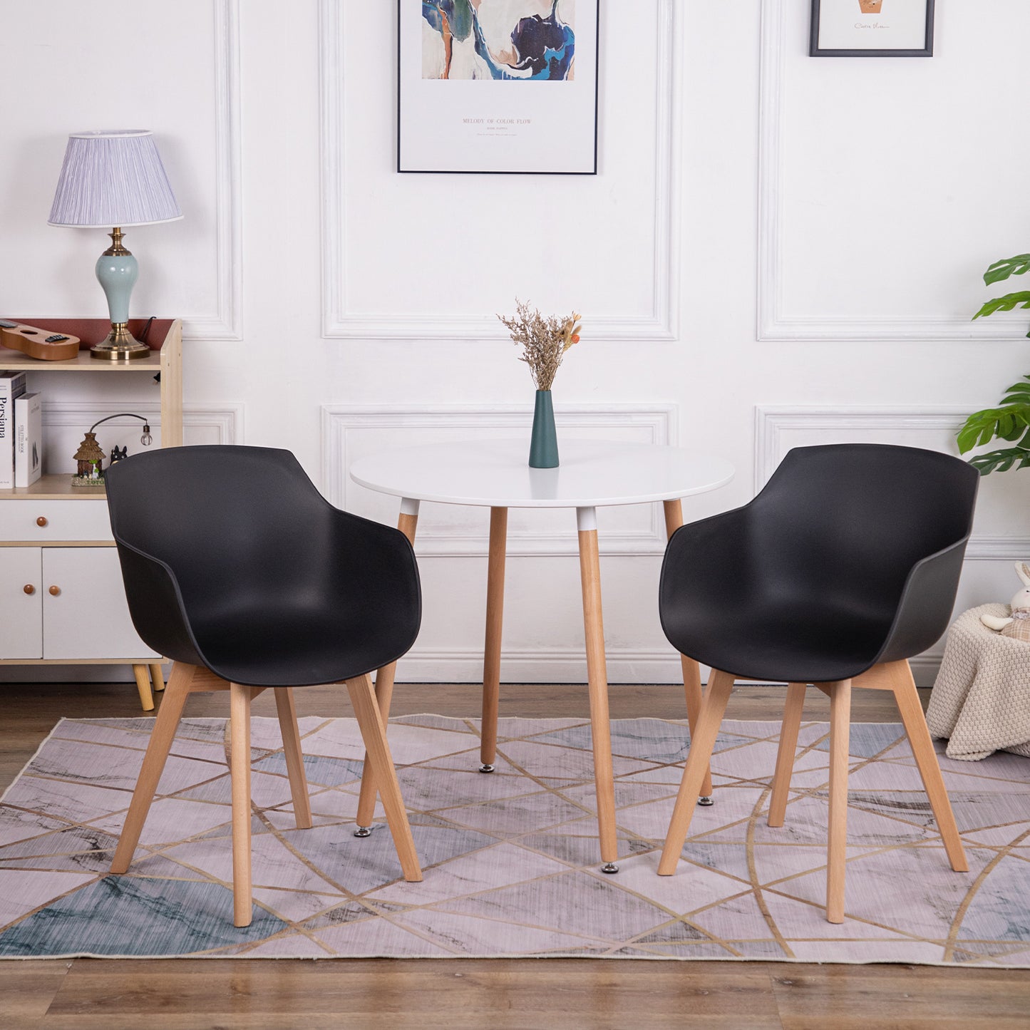CLOVER Moderne PP Plastic Shell Stoel Fauteuil met Beuken Poten Set van 2/4 - Zwart/Wit/Grijs