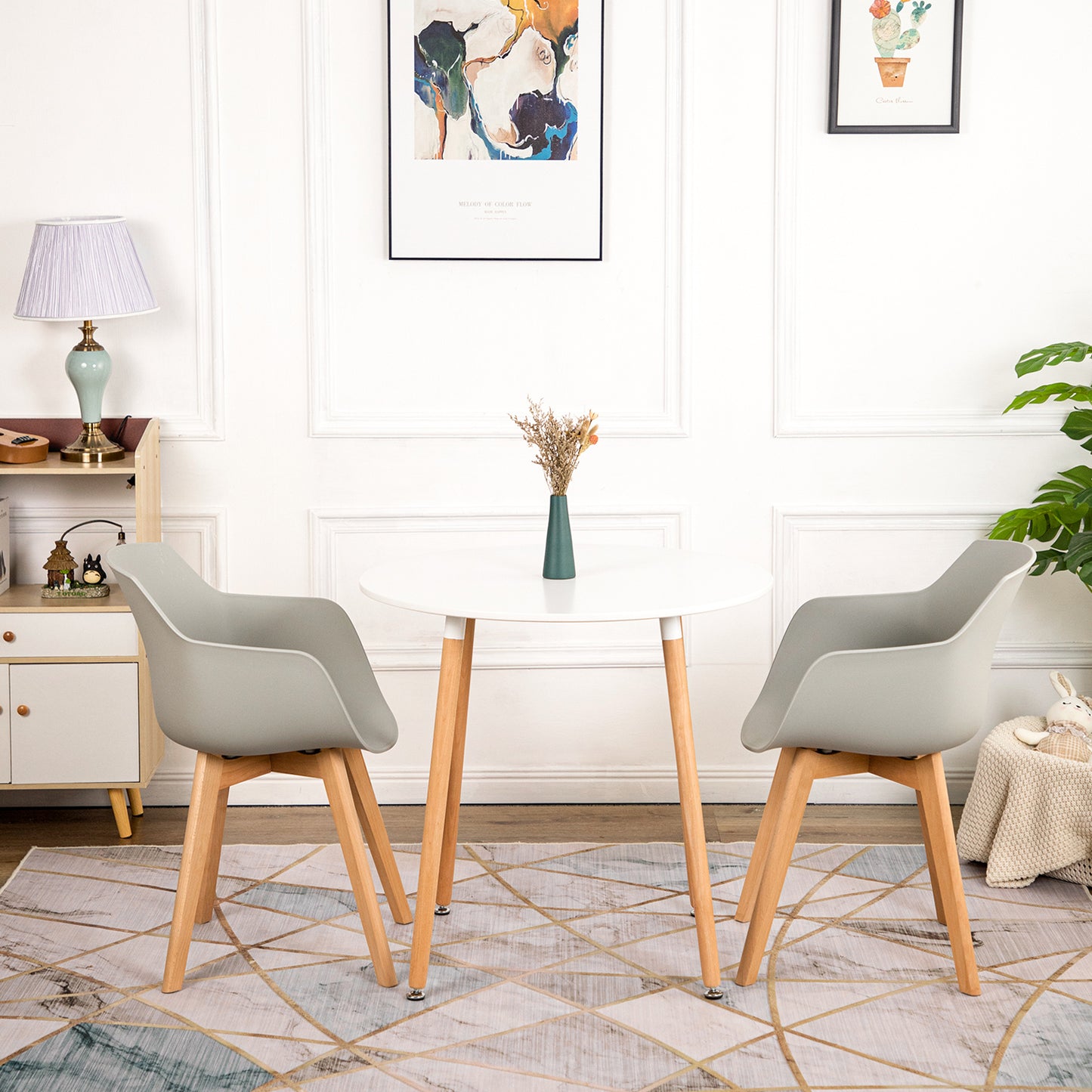 CLOVER Moderne PP Plastic Shell Stoel Fauteuil met Beuken Poten Set van 2/4 - Zwart/Wit/Grijs