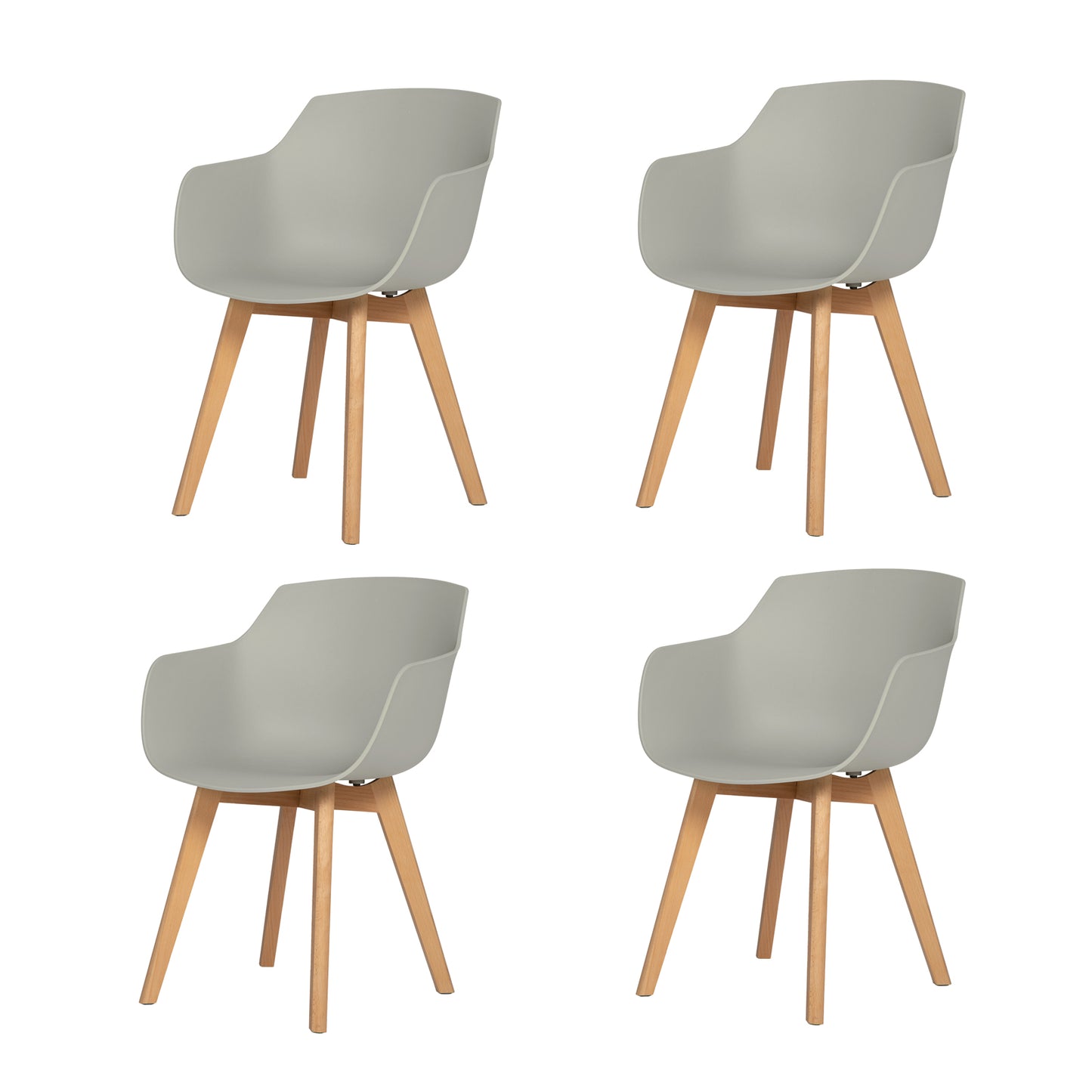CLOVER Moderne PP Plastic Shell Stoel Fauteuil met Beuken Poten Set van 2/4 - Zwart/Wit/Grijs