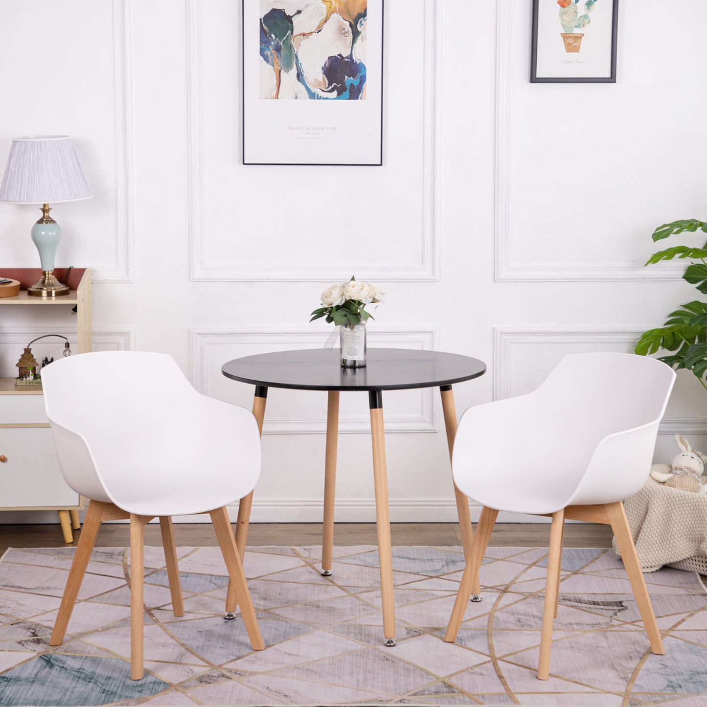 CLOVER Moderne PP Plastic Shell Stoel Fauteuil met Beuken Poten Set van 2/4 - Zwart/Wit/Grijs