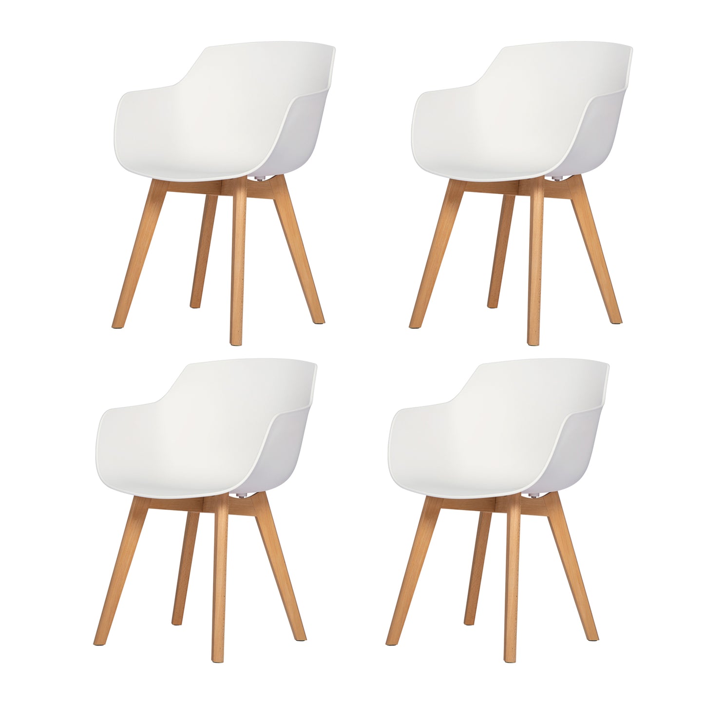 CLOVER Moderne PP Plastic Shell Stoel Fauteuil met Beuken Poten Set van 2/4 - Zwart/Wit/Grijs