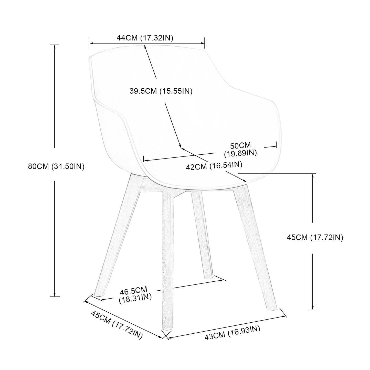 CLOVER Moderne PP Plastic Shell Stoel Fauteuil met Beuken Poten Set van 2/4 - Zwart/Wit/Grijs