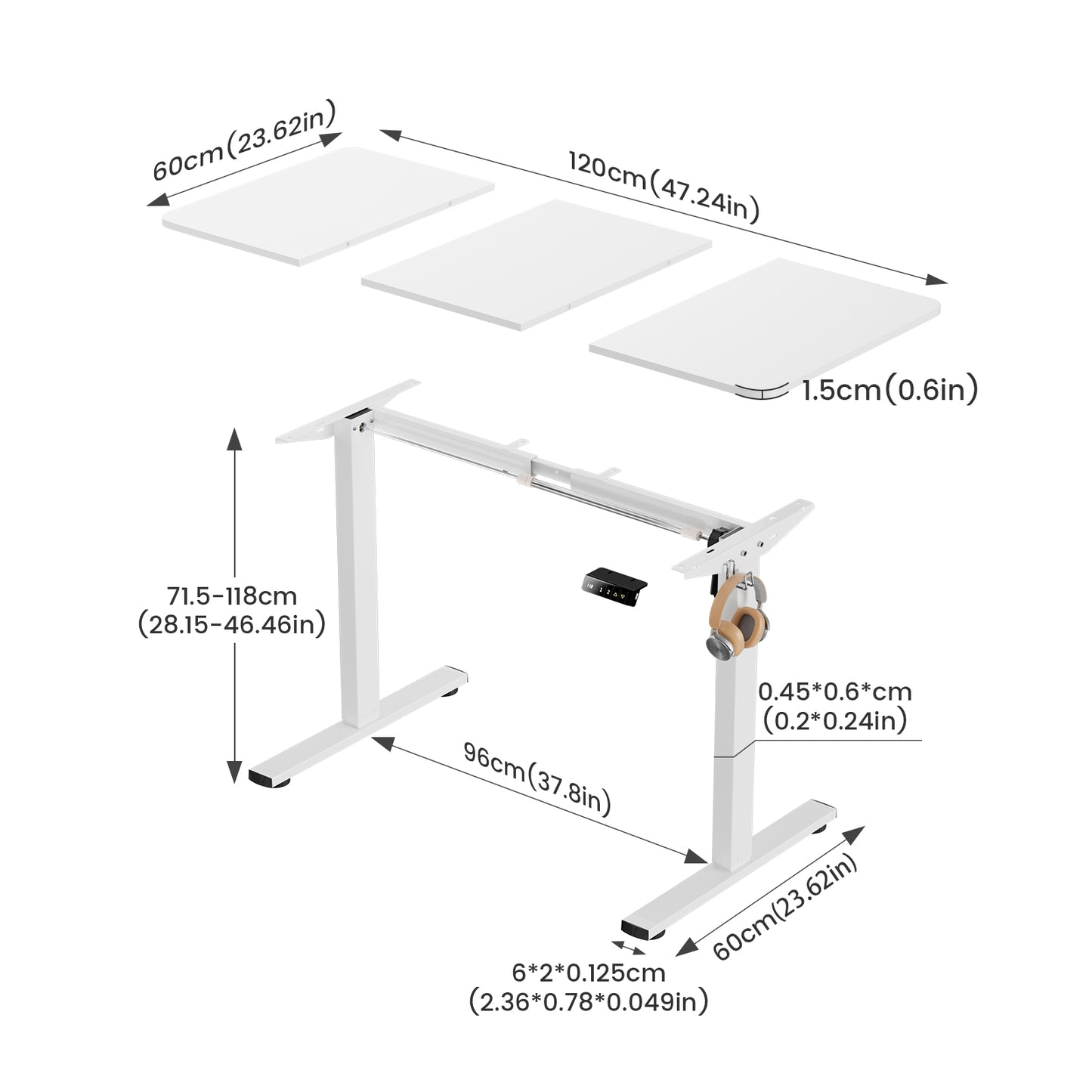 Elektrisch Verstelbare Bureau Wit 120 x 60 cm - DREXEL