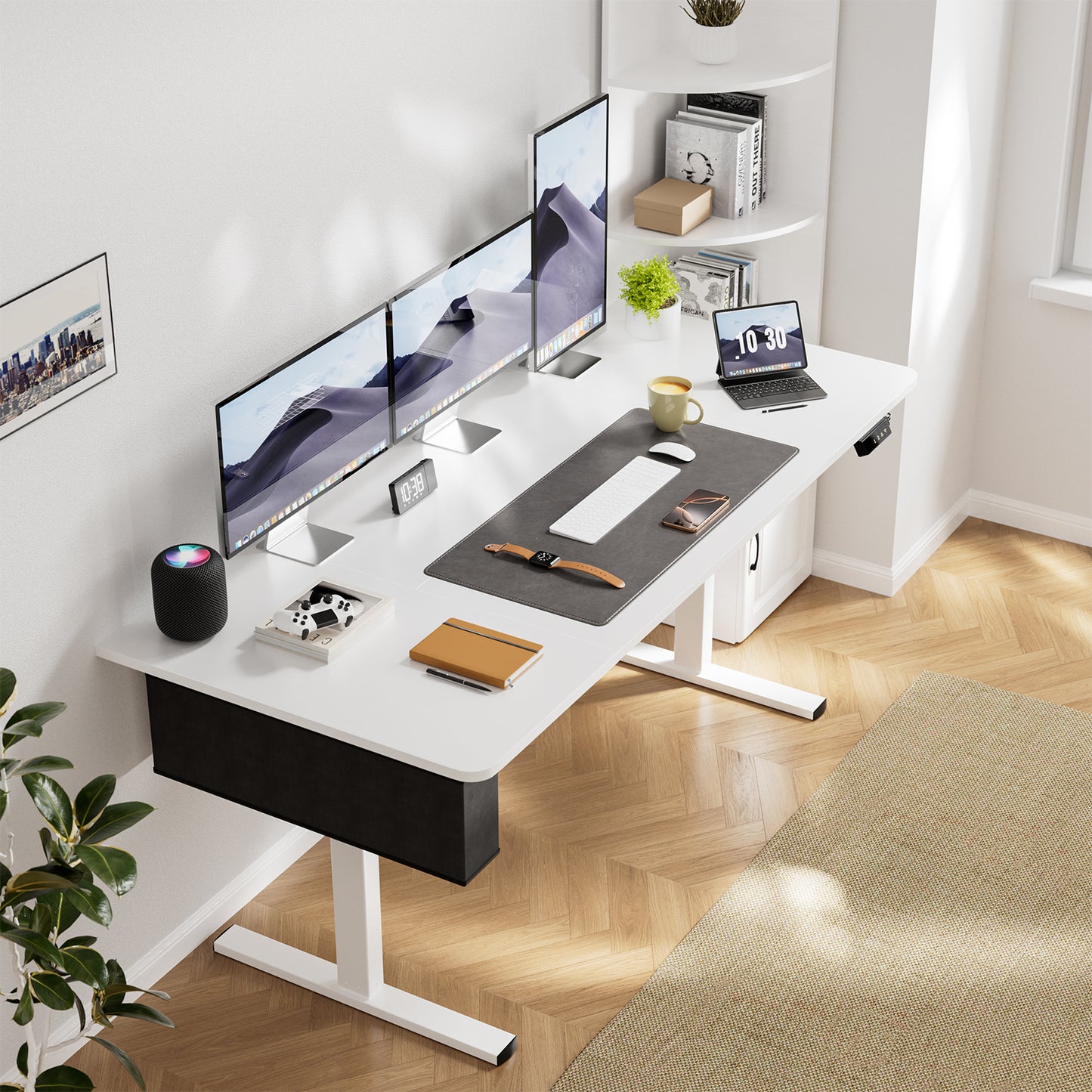 Elektrisch in hoogte verstelbaar bureau 160 x 75 cm, wit- DUMONT