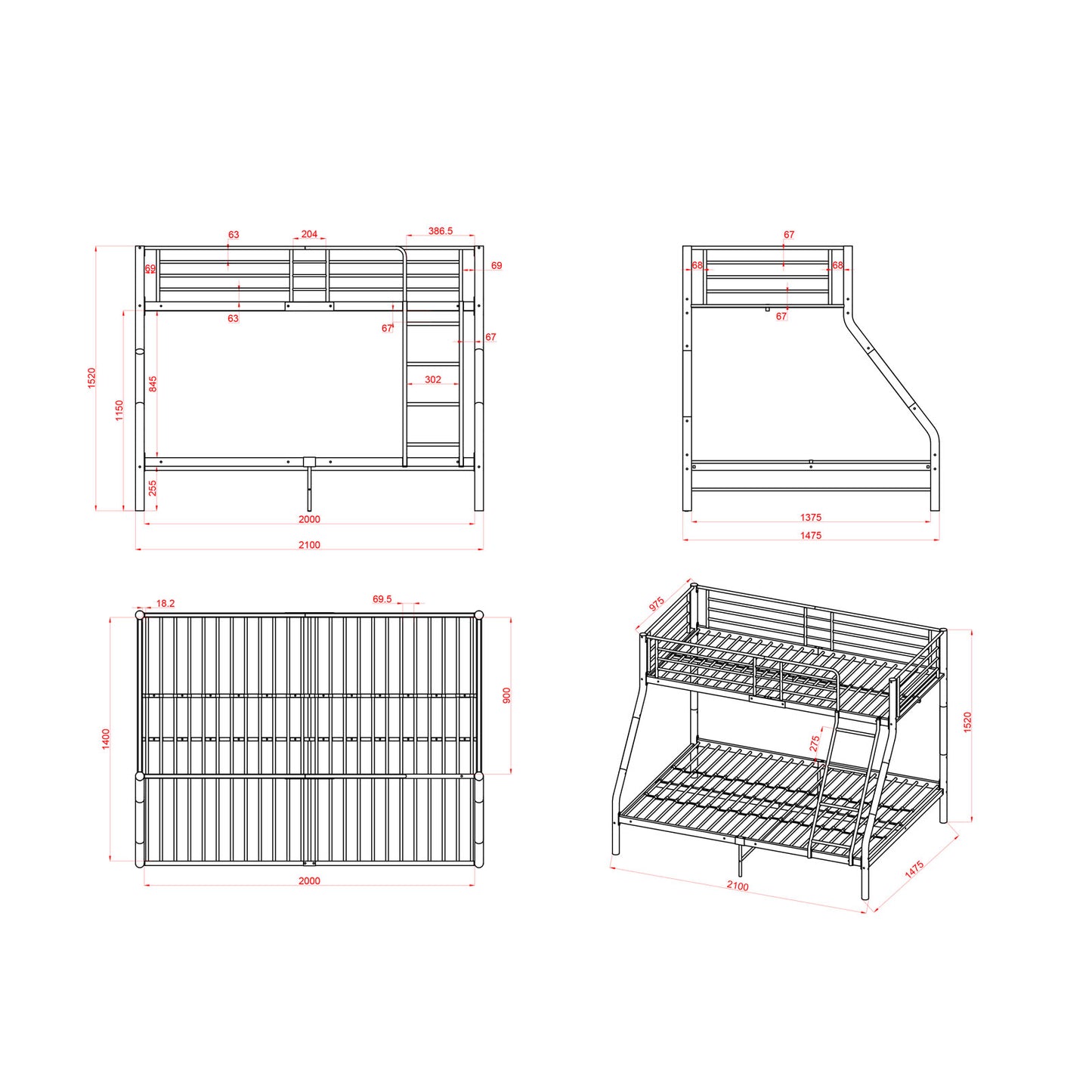 Stapelbedframe met Twee Eenpersoonsbedden - Wit - ELMA