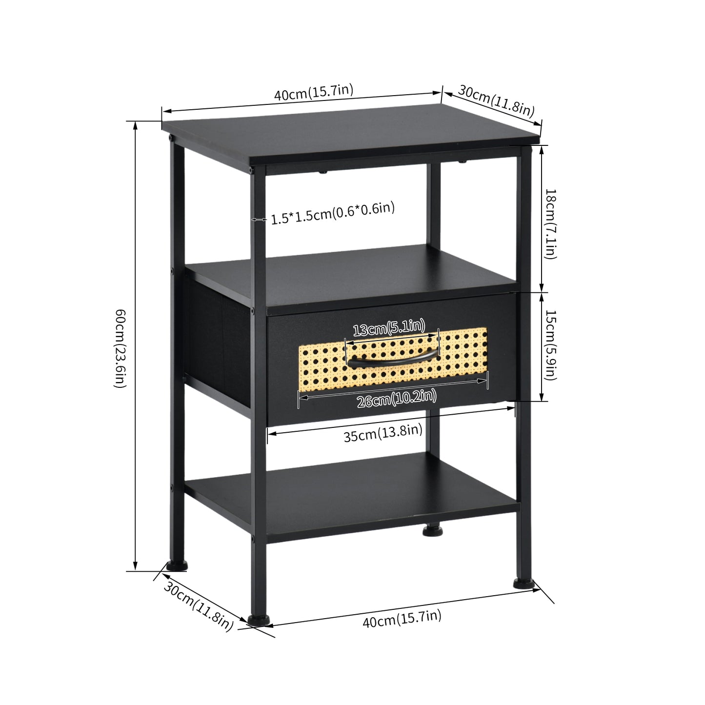 Woonkamer bijzettafel 40cm met ijzeren poten-zwart-ELTON