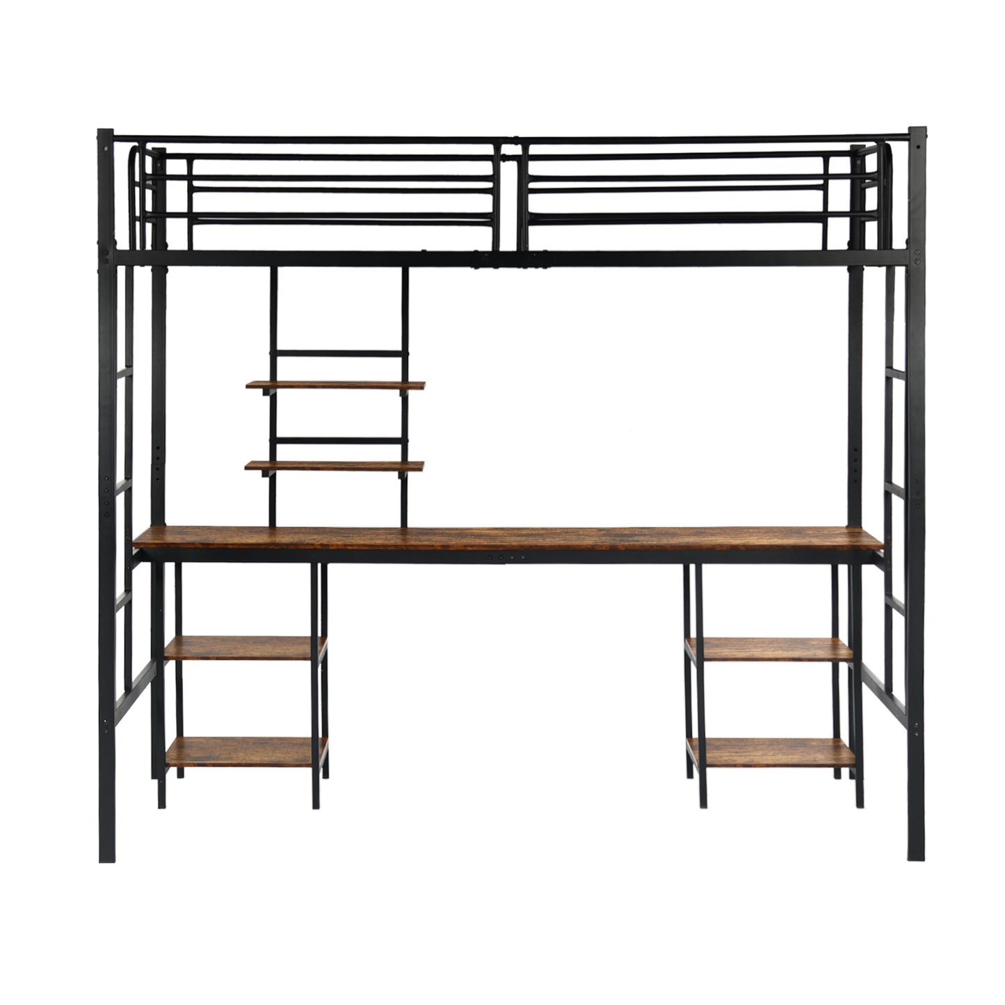 Twin Loft Bed met Bureau en Boekenplank - Zwart - ESOFEA