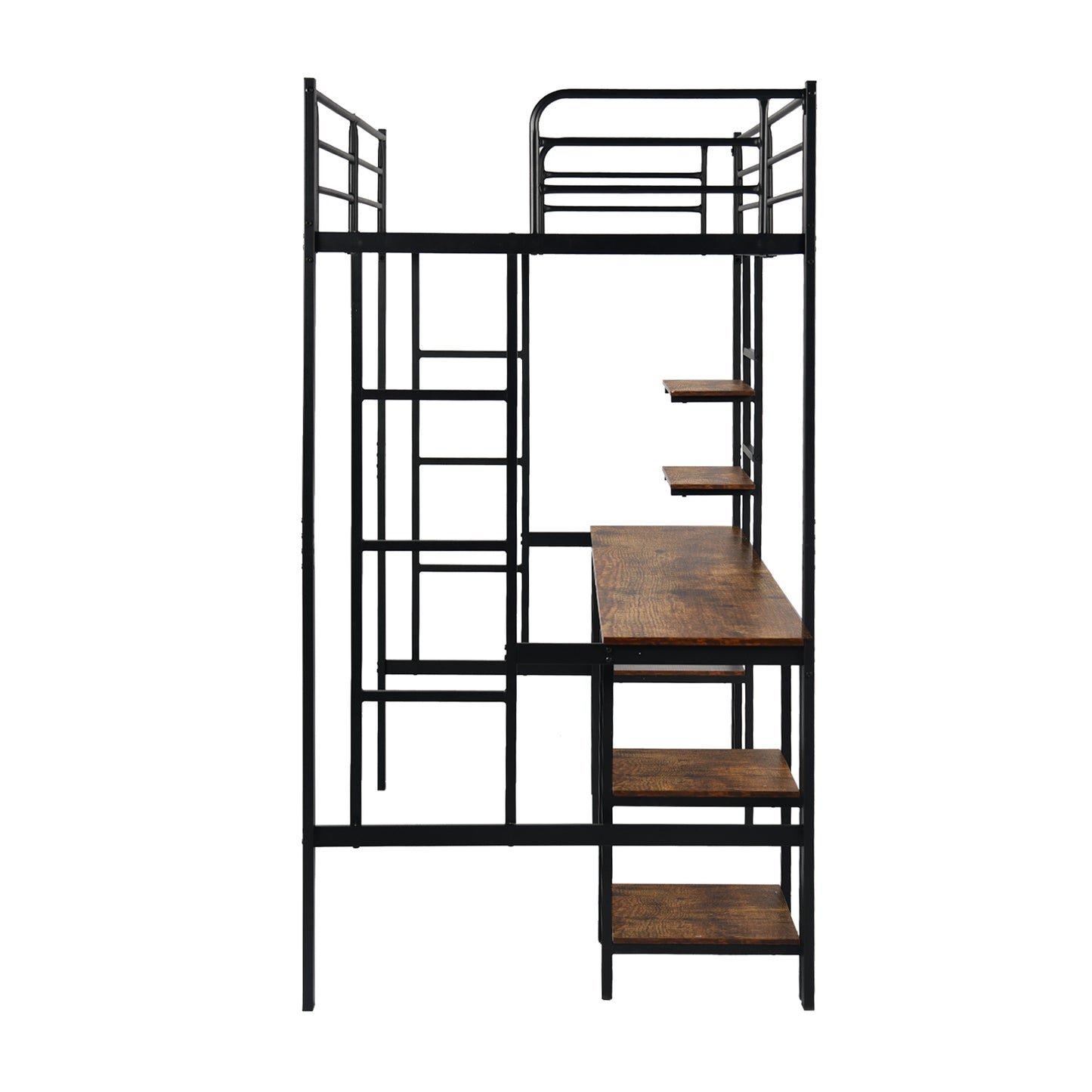 Twin Loft Bed met Bureau en Boekenplank - Zwart - ESOFEA