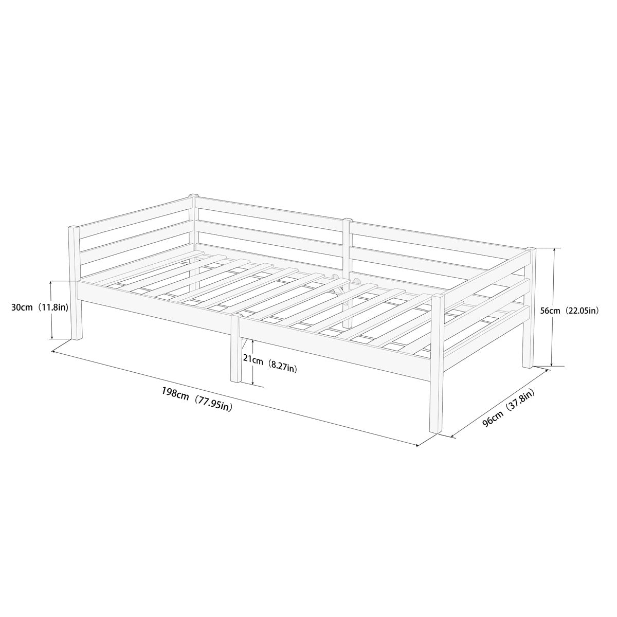 FLAT Eenpersoons Massief Houten Bedframe 90x190cm - Hout/Wit