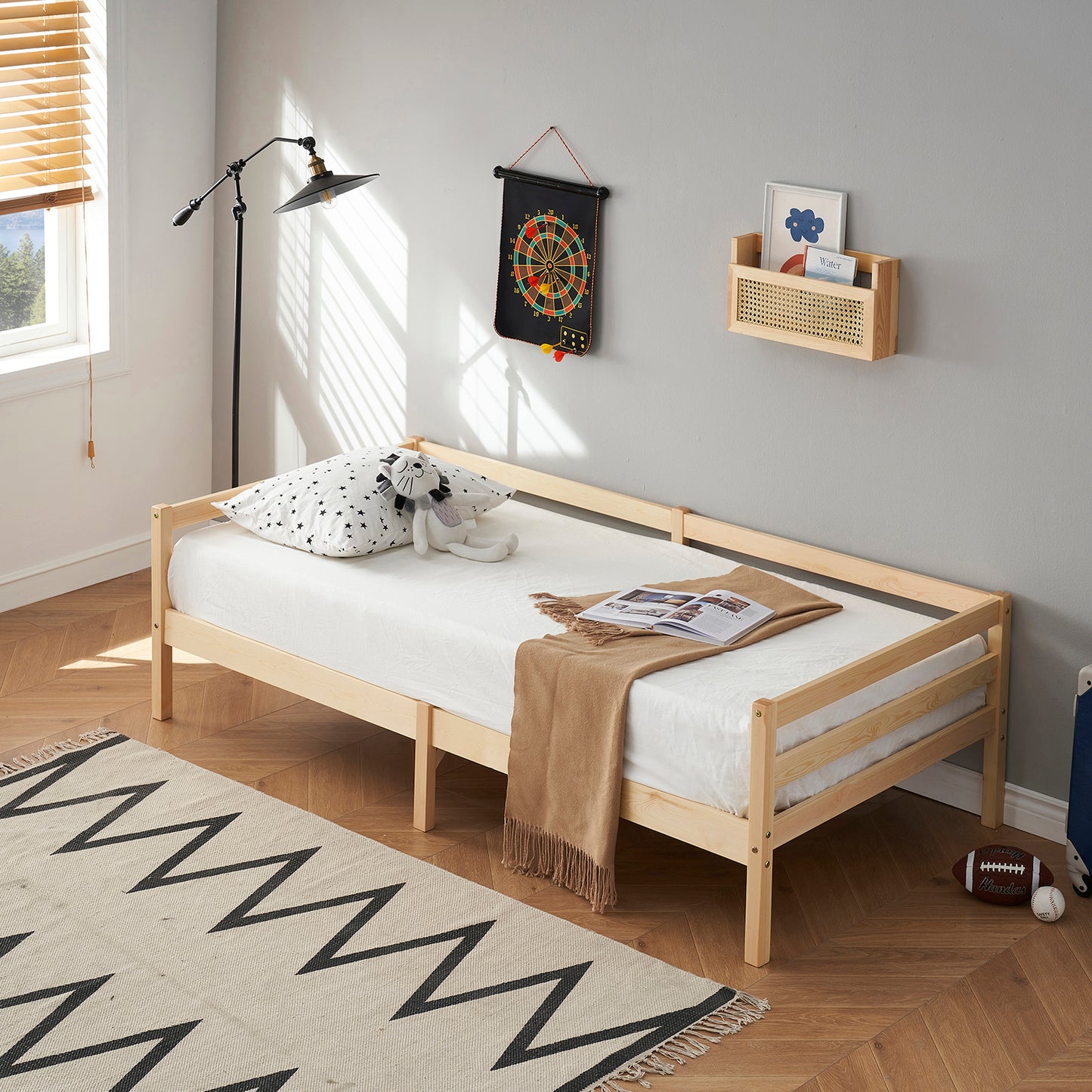 FLAT Eenpersoons Massief Houten Bedframe 90x190cm - Hout/Wit