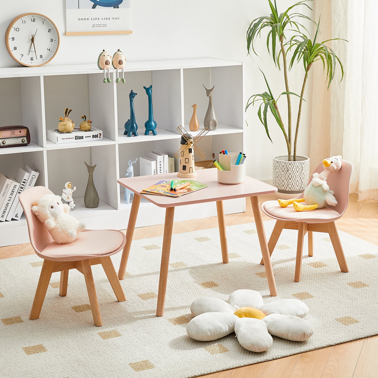 AUBURN Kindertafels en -Stoelen zijn Geschikt voor Kinderen van 3 tot 5 Jaar Oud - Roze/Wit