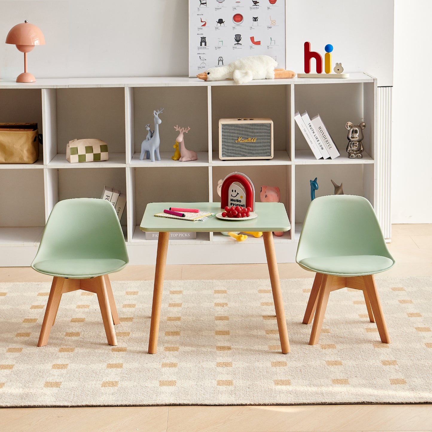 AUBURN Kindertafels en -Stoelen Zijn Geschikt voor Kinderen van 3 tot 5 Jaar - IJsgroen
