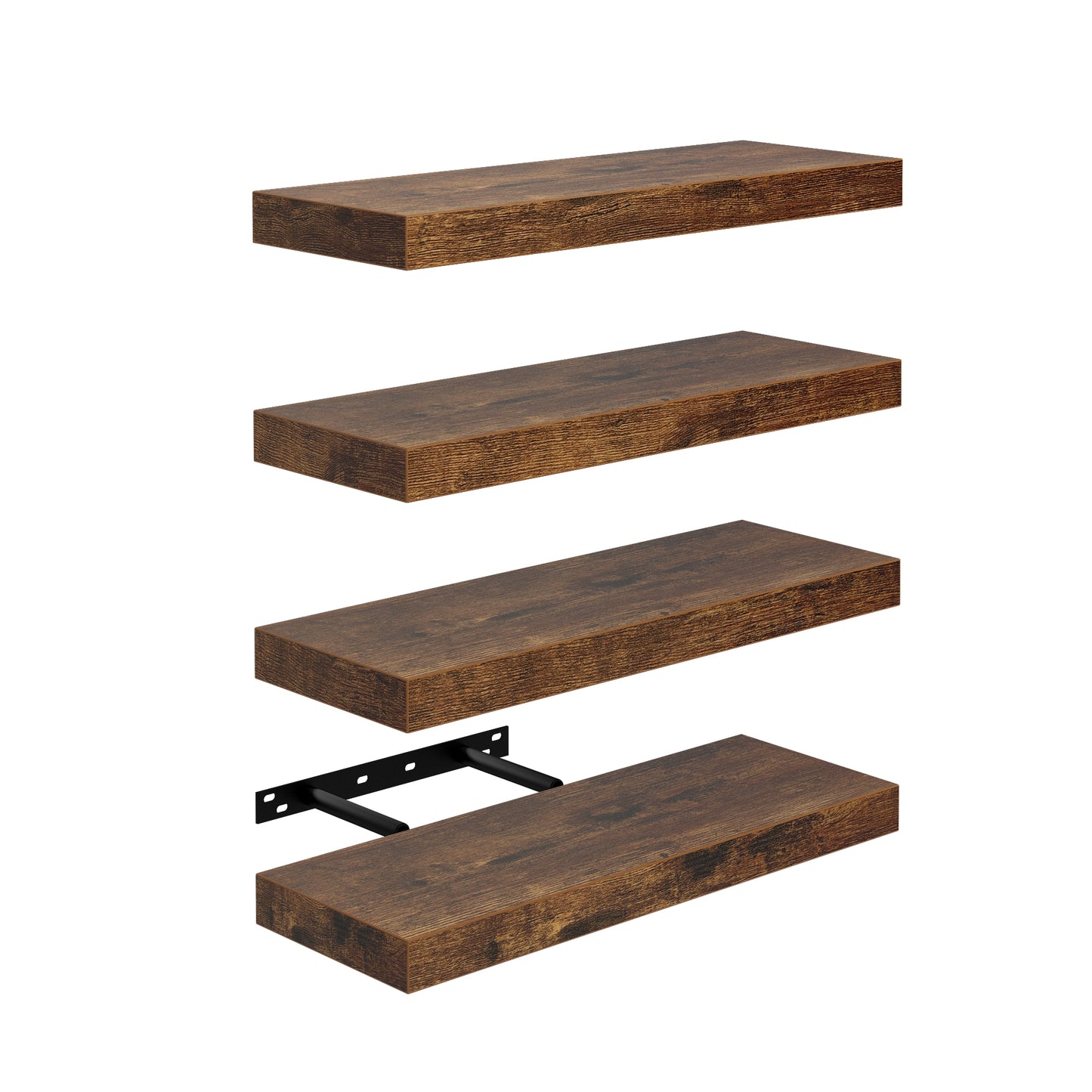 Zwevende Wandplanken, set van 4, Wandplanken Voor Slaapkamer, Woonkamer, Keuken - Zwart/Wit/Vuurkleur