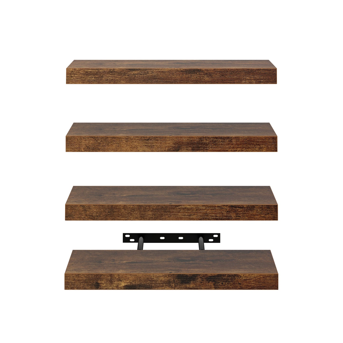 Zwevende Wandplanken, set van 4, Wandplanken Voor Slaapkamer, Woonkamer, Keuken - Zwart/Wit/Vuurkleur