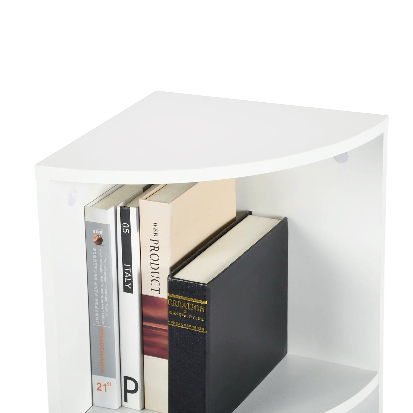 Witte hoekplank met 5 niveaus, waaiervormig ontwerp, moderne kleine boekenkast 130 cm - HOBART