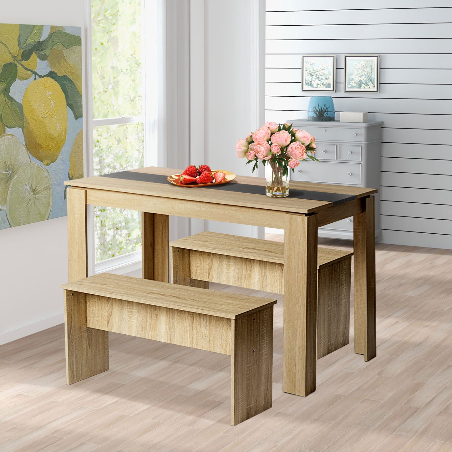 Eetkamerbank lang met 90cm set van 2 - EIKEN/Wit/Zwart-HYBLA