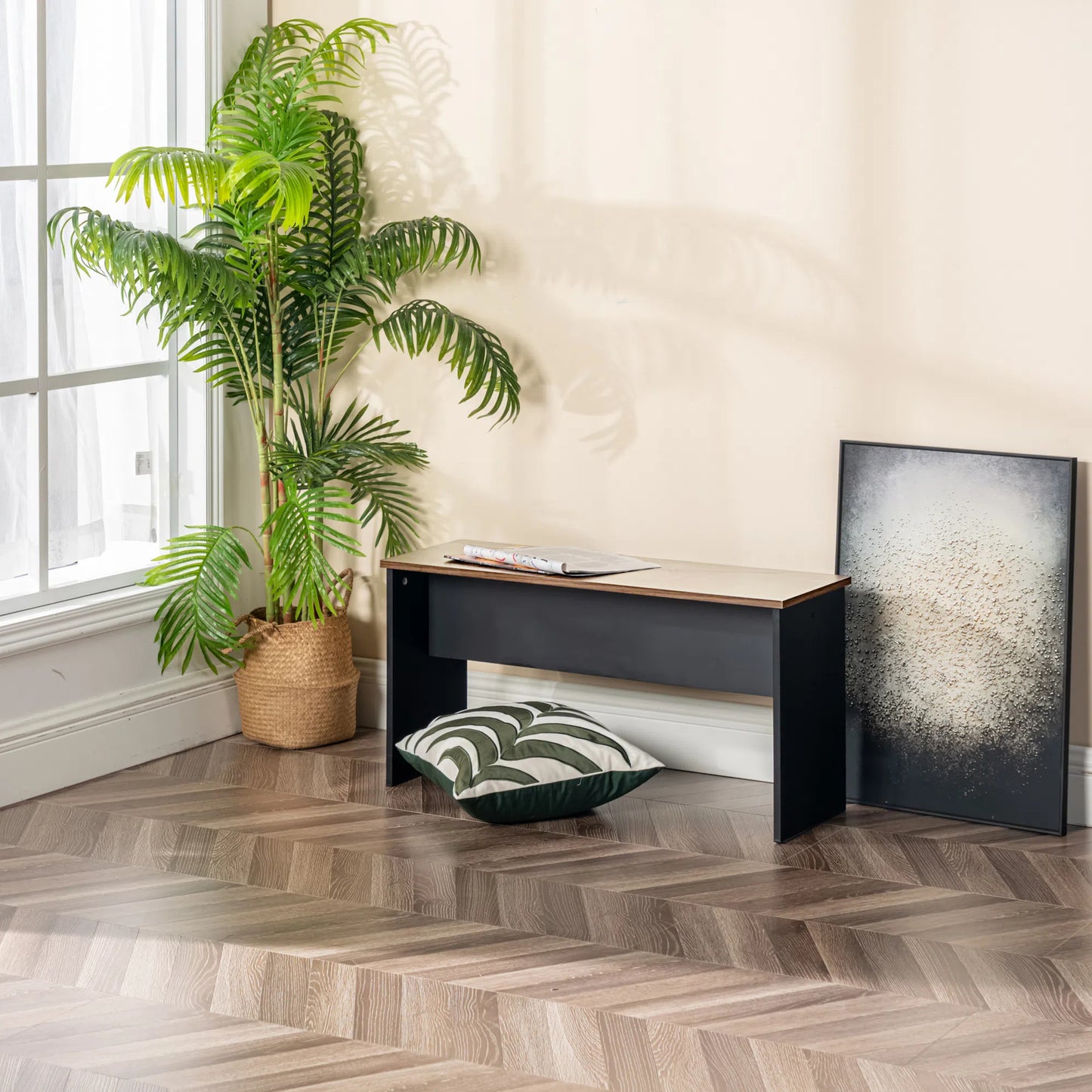 Eetkamerbank lang met 90cm set van 2 - EIKEN/Wit/Zwart-HYBLA