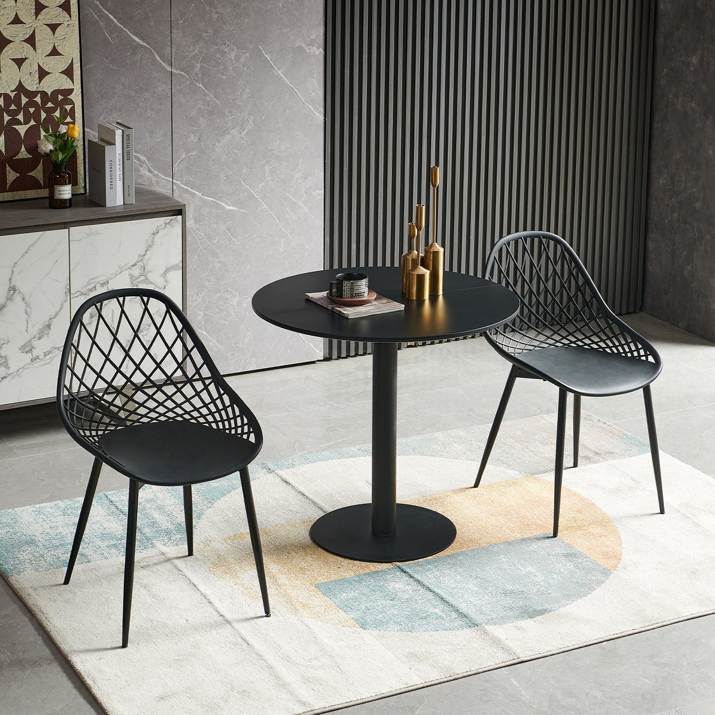 LYMAN Ronde Eettafel 80 cm - Wit/Zwart