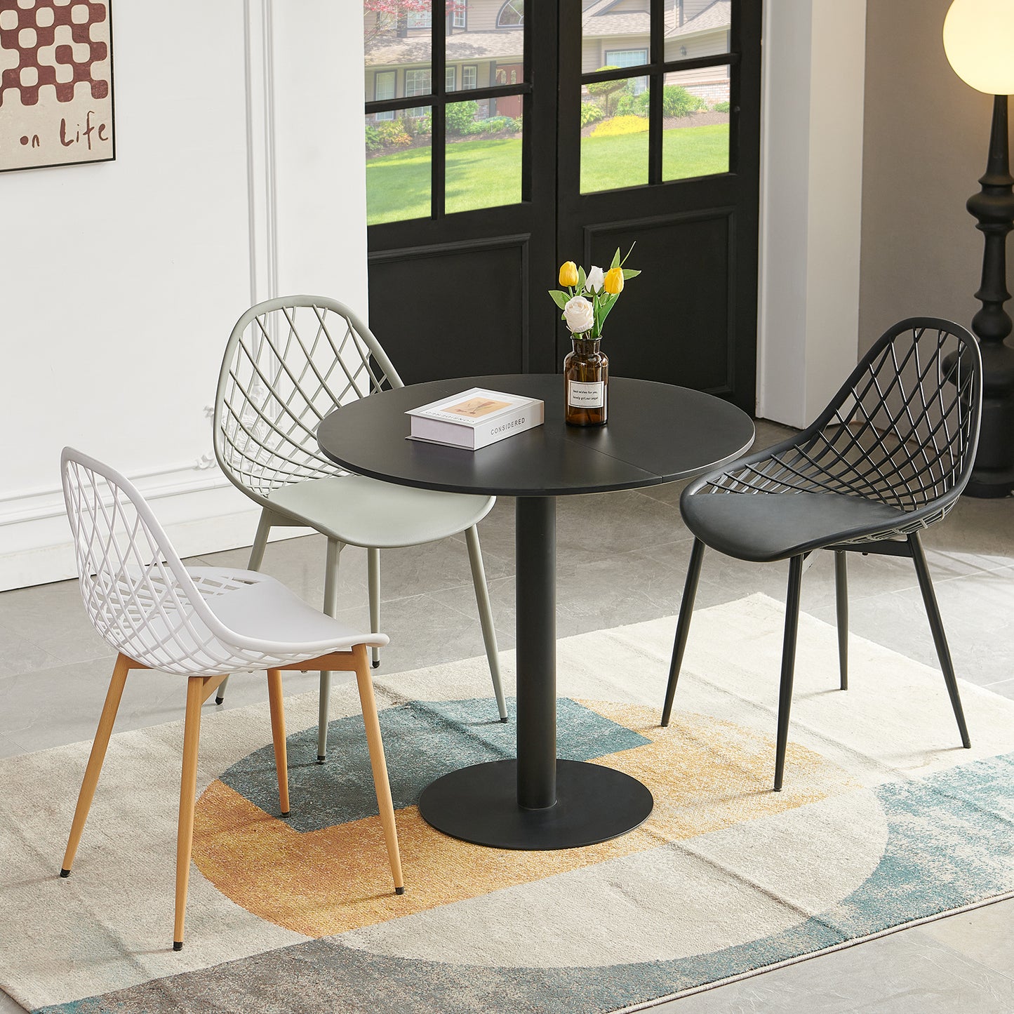 LYMAN Ronde Eettafel 80 cm - Wit/Zwart
