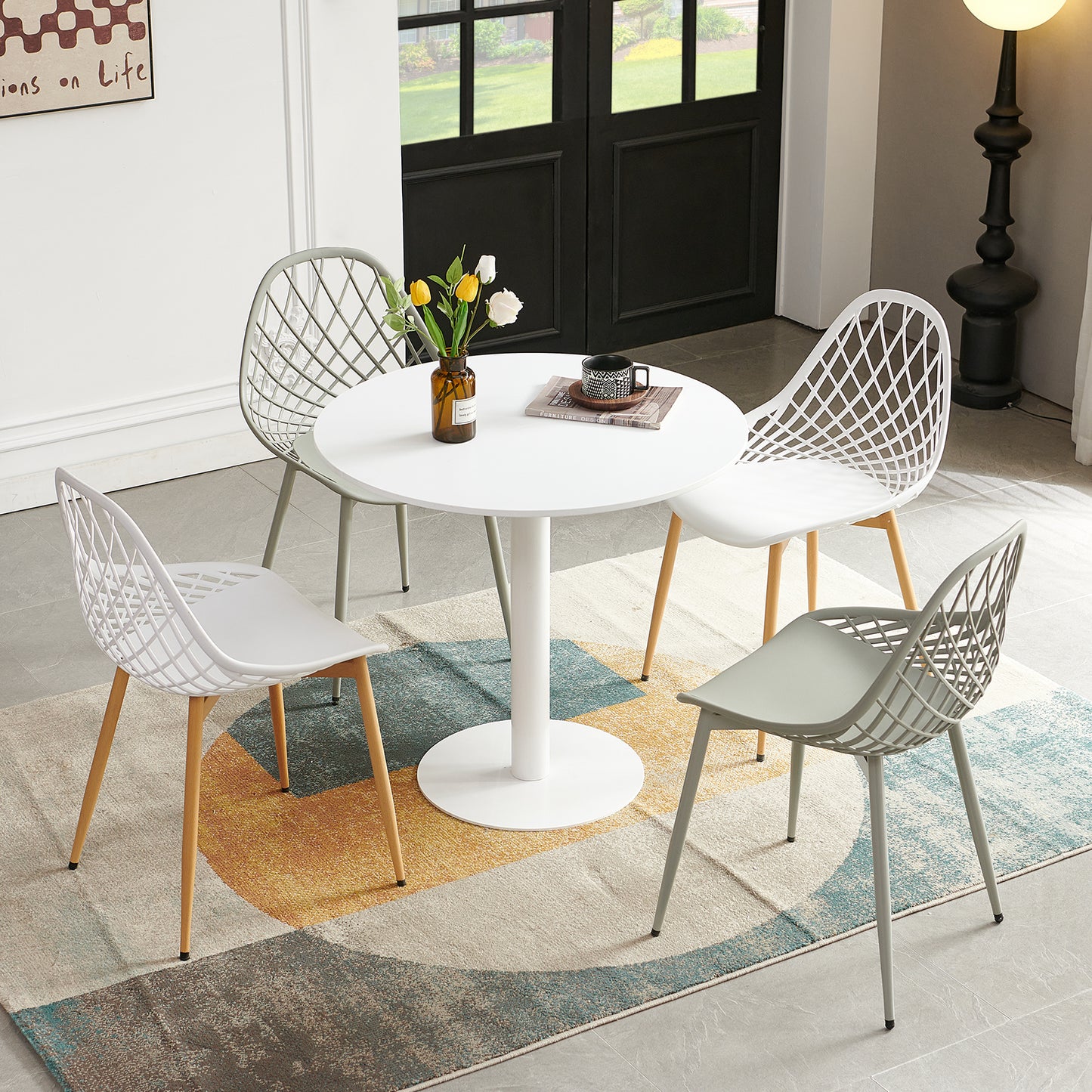 LYMAN Ronde Eettafel 80 cm - Wit/Zwart