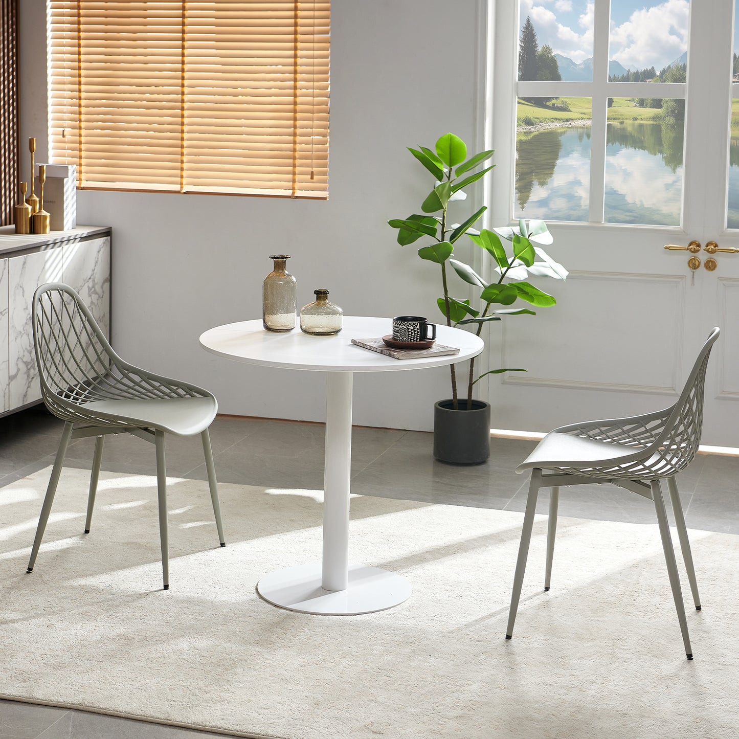 LYMAN Ronde Eettafel 80 cm - Wit/Zwart