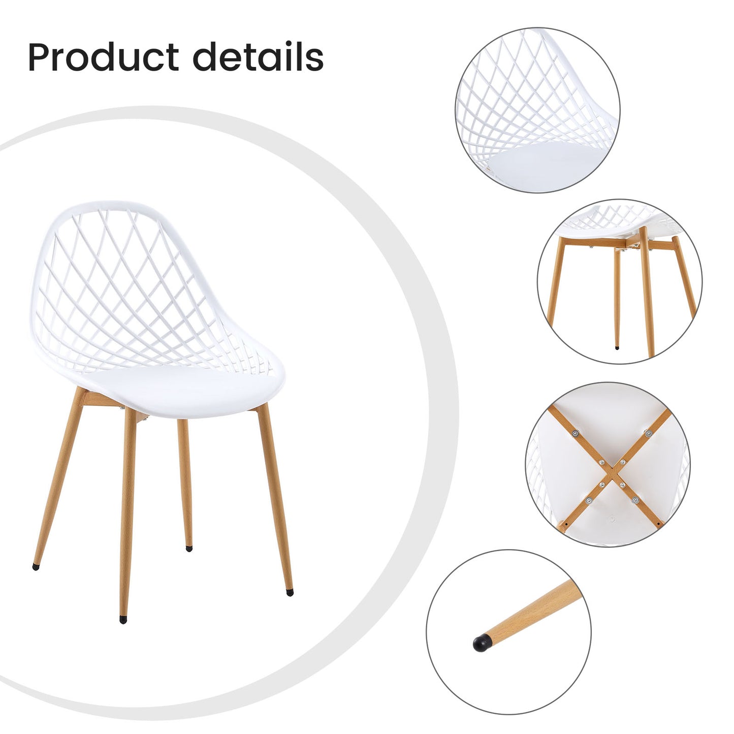 MILAN Metalen eettafel en stoelenset - Zwart/Wit