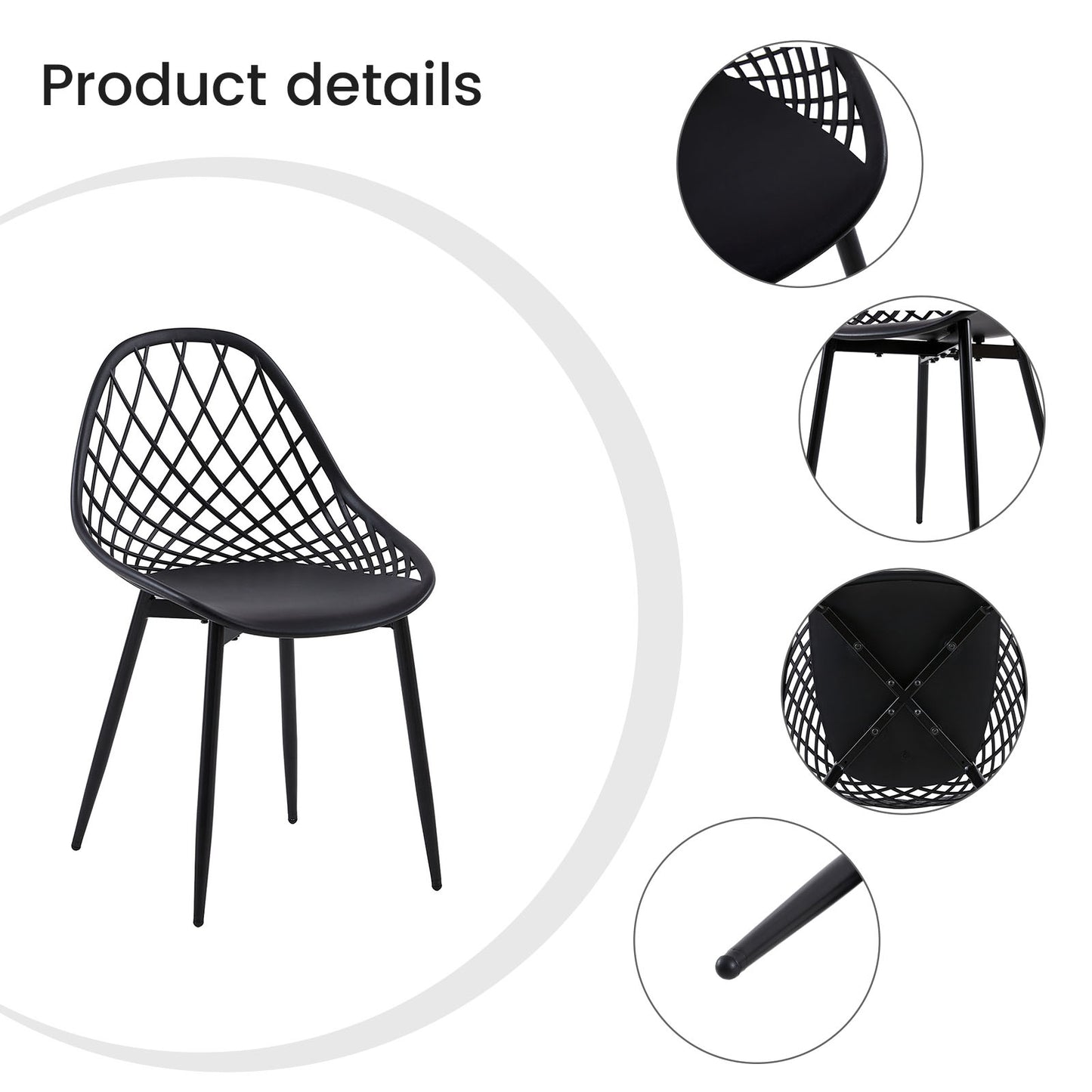 MILAN Metalen eettafel en stoelenset - Zwart/Wit