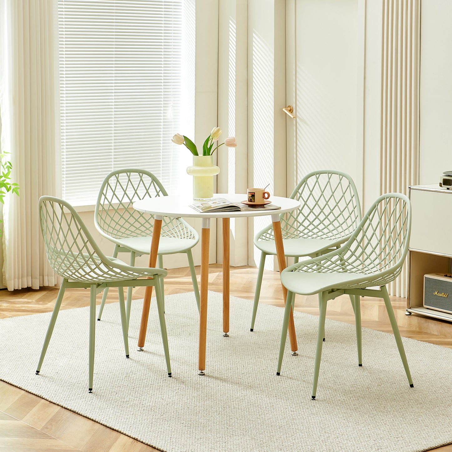 Morandi Kleur Metalen Bijzetstoel (Set van 4) - Bonenpasta/Ice cream groen/Khaki-MILAN