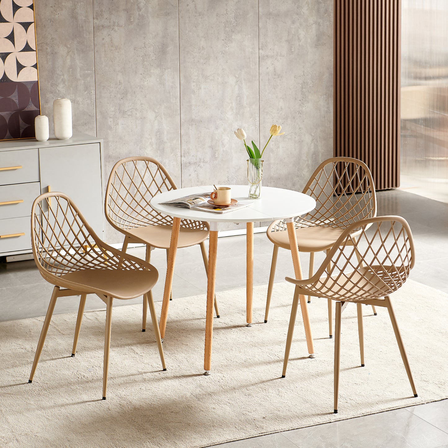 Morandi Kleur Metalen Bijzetstoel (Set van 4) - Bonenpasta/Ice cream groen/Khaki-MILAN