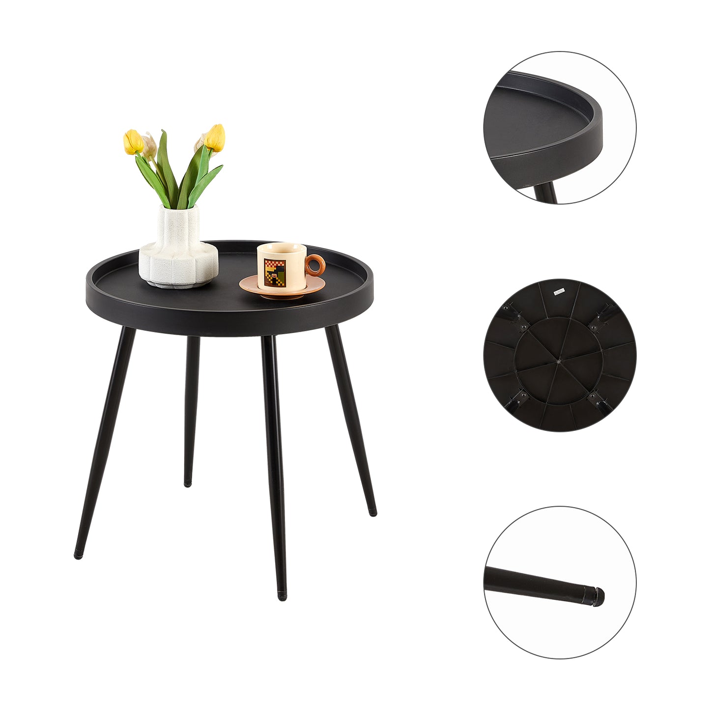 MILAN Metalen eettafel en stoelenset - Zwart/Wit