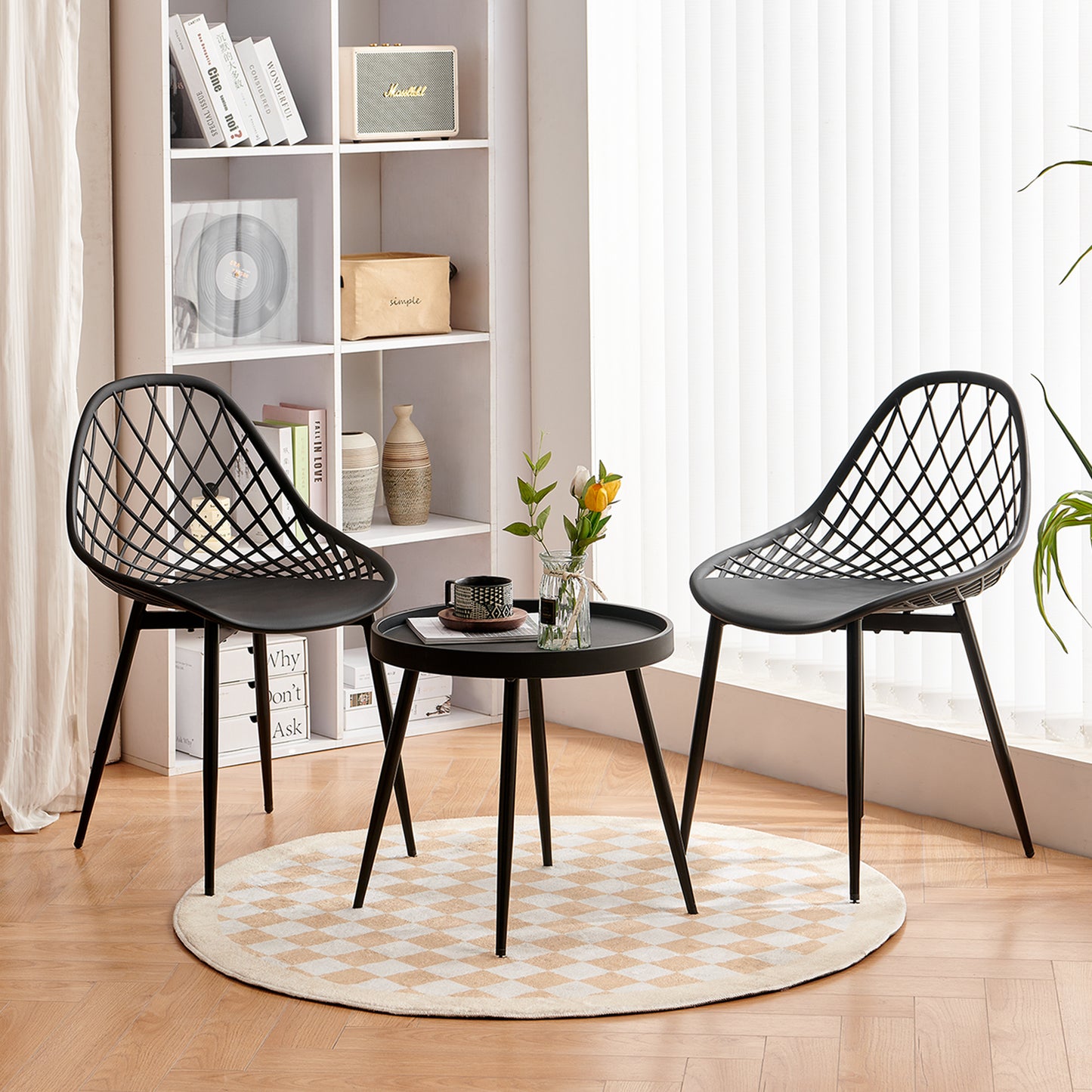MILAN Metalen eettafel en stoelenset - Zwart/Wit