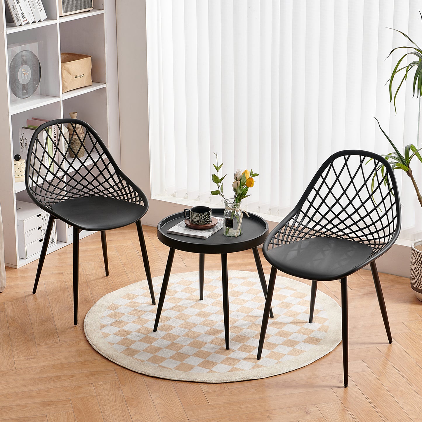 MILAN Metalen eettafel en stoelenset - Zwart/Wit