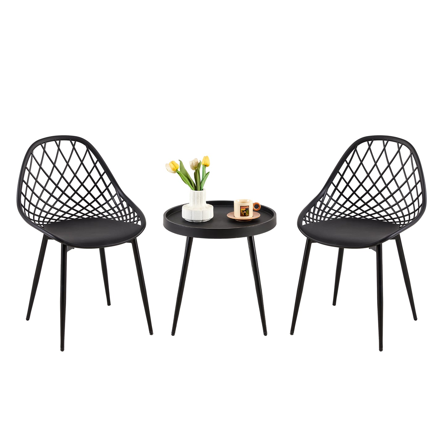MILAN Metalen eettafel en stoelenset - Zwart/Wit