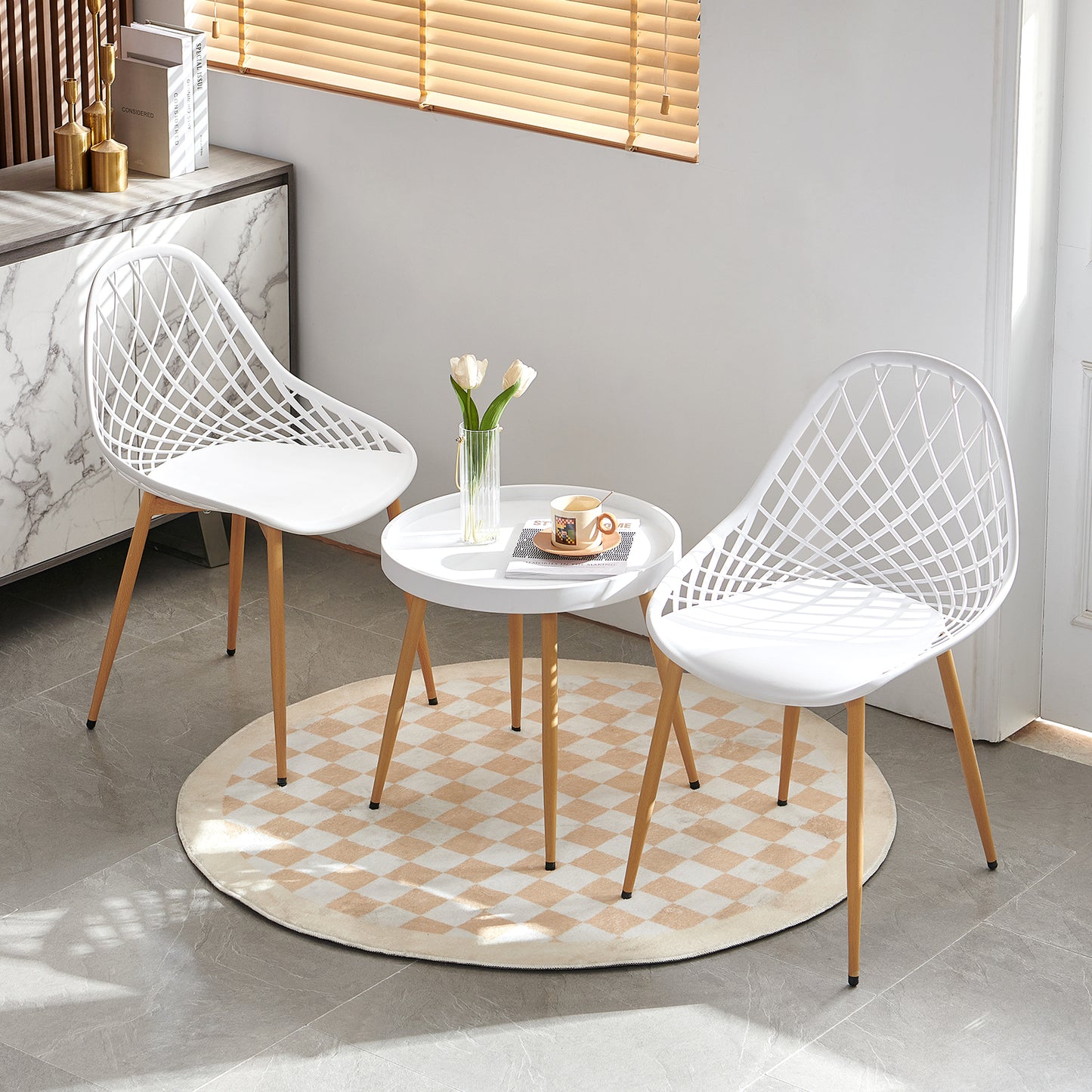 MILAN Metalen eettafel en stoelenset - Zwart/Wit