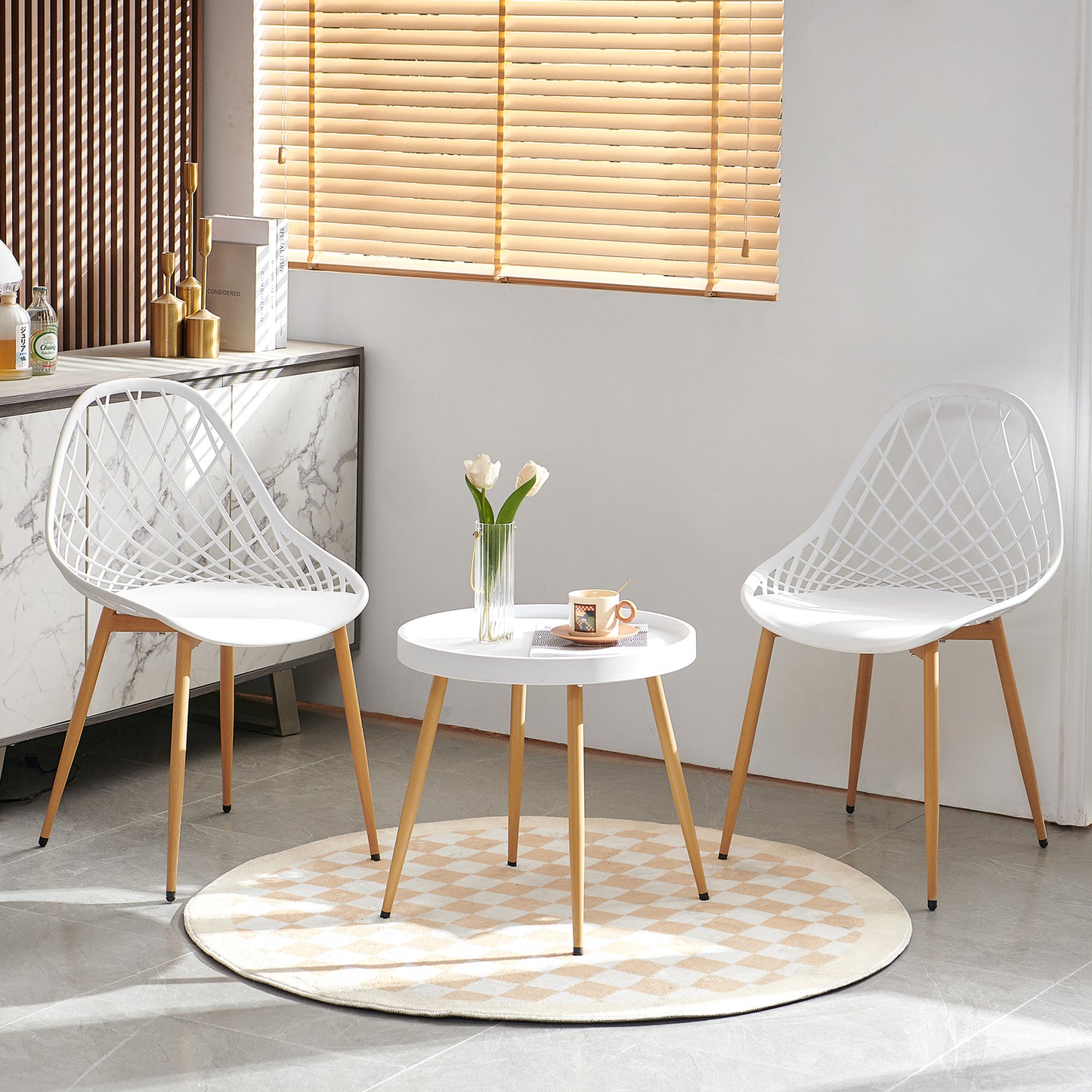 MILAN Metalen eettafel en stoelenset - Zwart/Wit