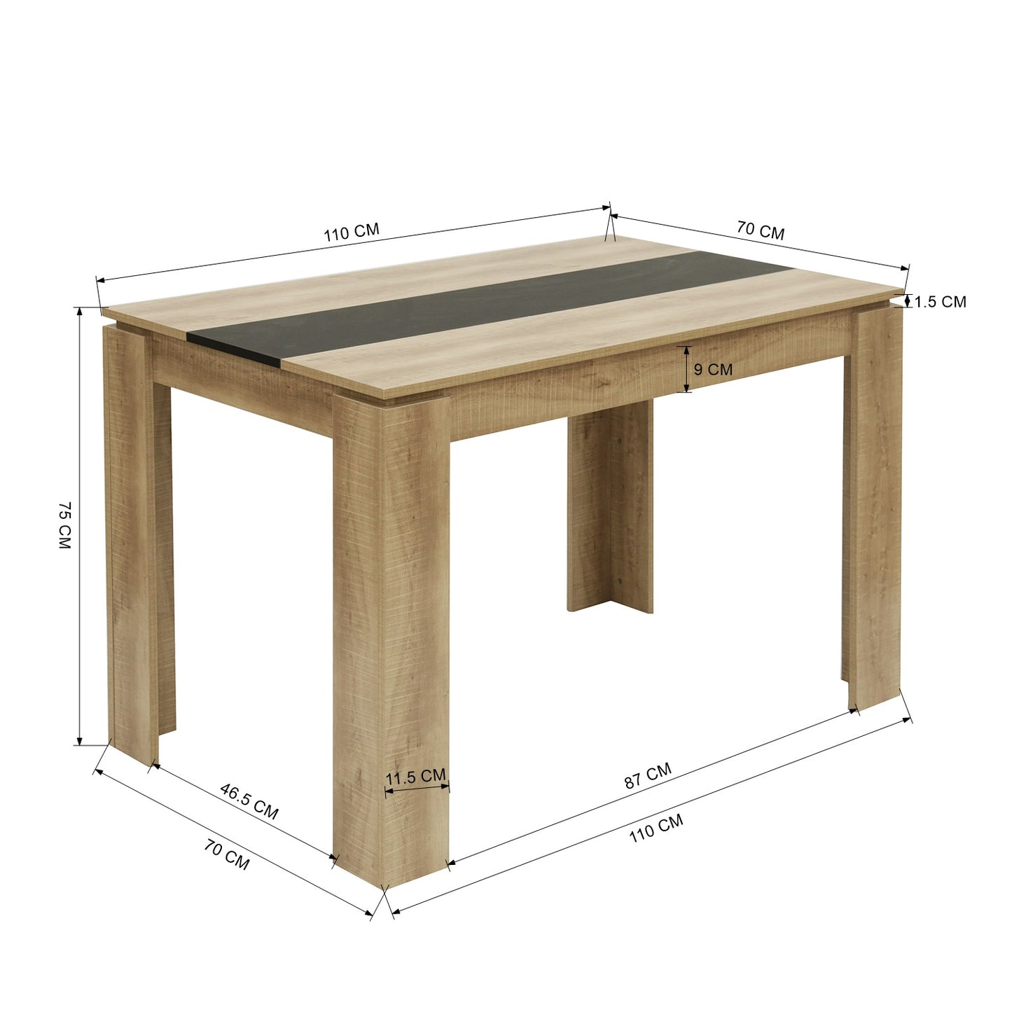 MUSK Eettafel met 110cm/120cm/140cm/160cm - Zwart